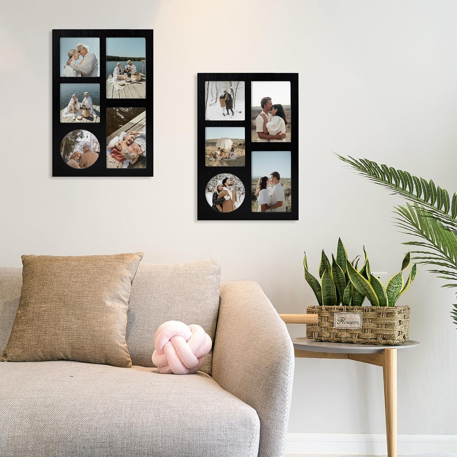 YESKAY 4x6 and 4x4 Collage Picture Frame, Display 5 Openings Photo Frames, Rustic Black Wood Frame with Real Glass