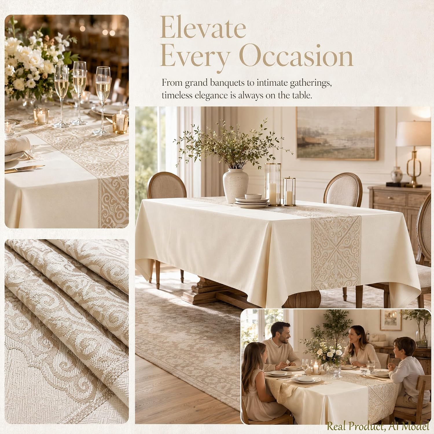 Rectangle Linen Tablecloth Luxury Totem Spillproof Cloth 55x134 Inch | Stain Resistant Woven Baroque Totem Runner