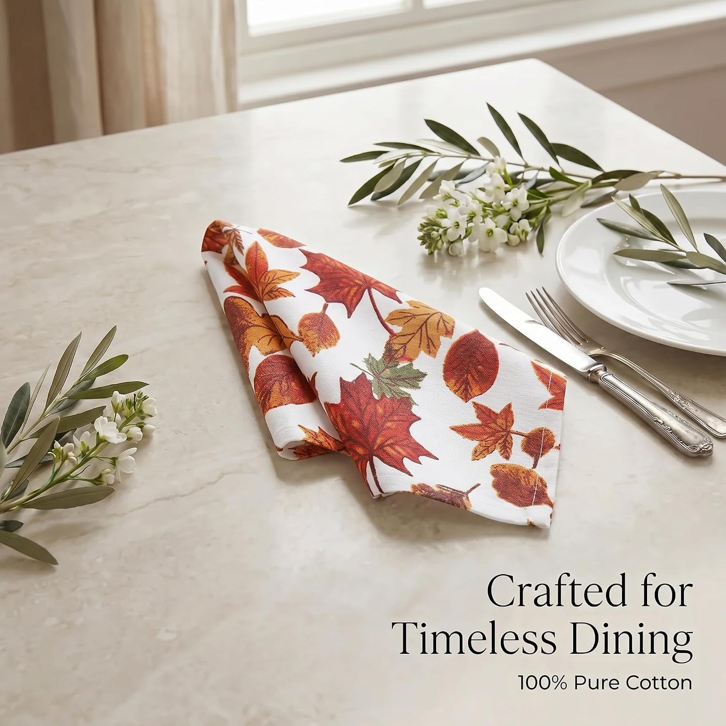 Urban Villa Cloth Napkins Cotton 20x20 (Set of 12) Harvest Leaf Print