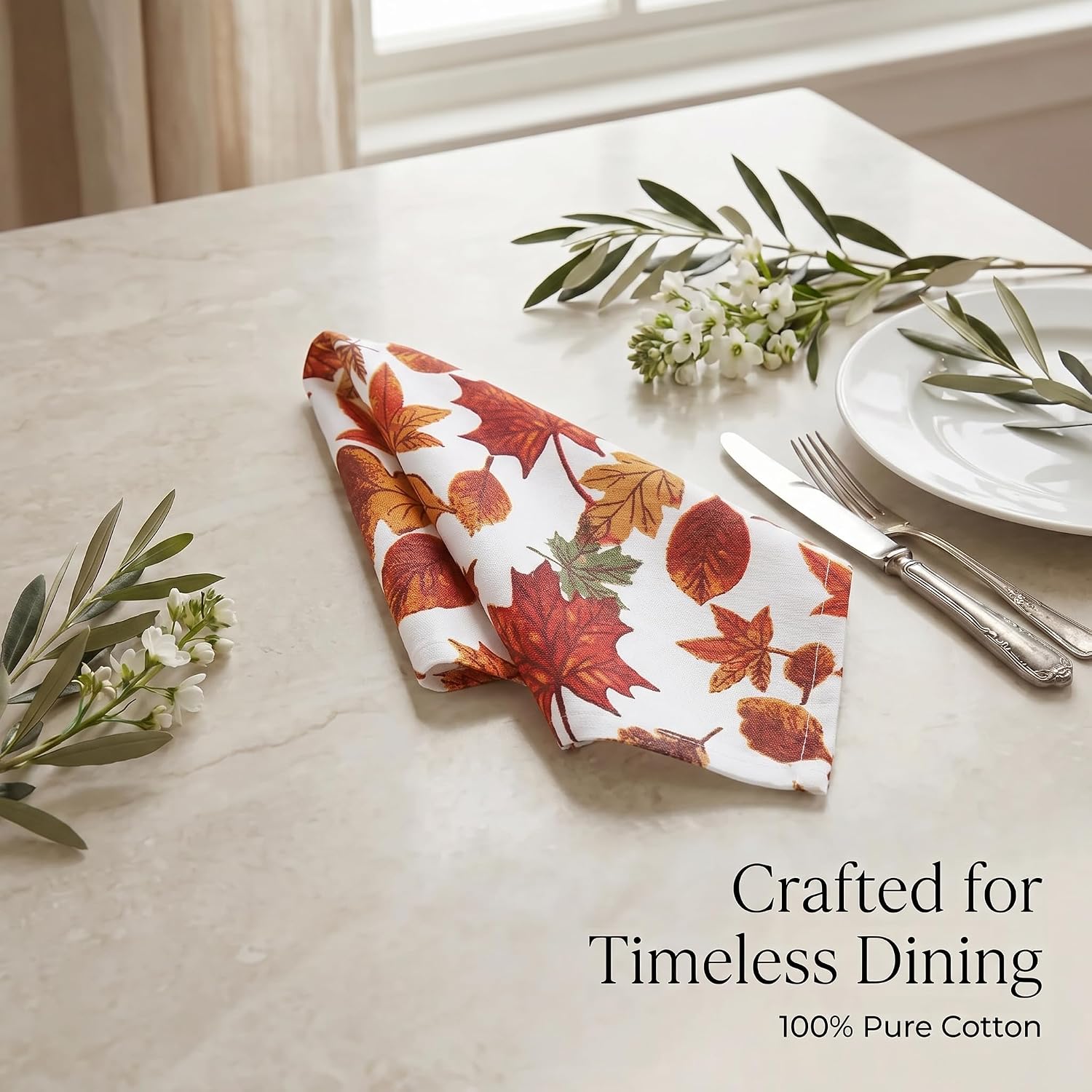 Urban Villa Cloth Napkins Cotton 20x20 (Set of 12) Harvest Leaf Print