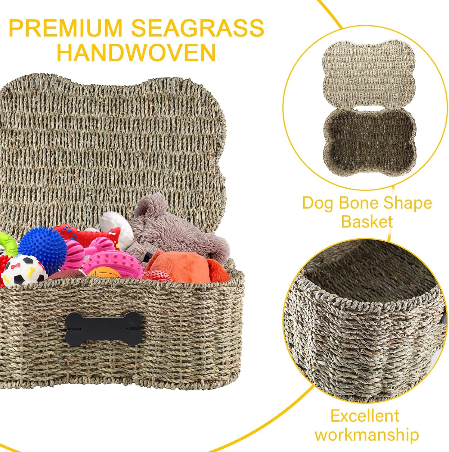 Seagrass Wicker Baskets for Dog Toys / with Lid