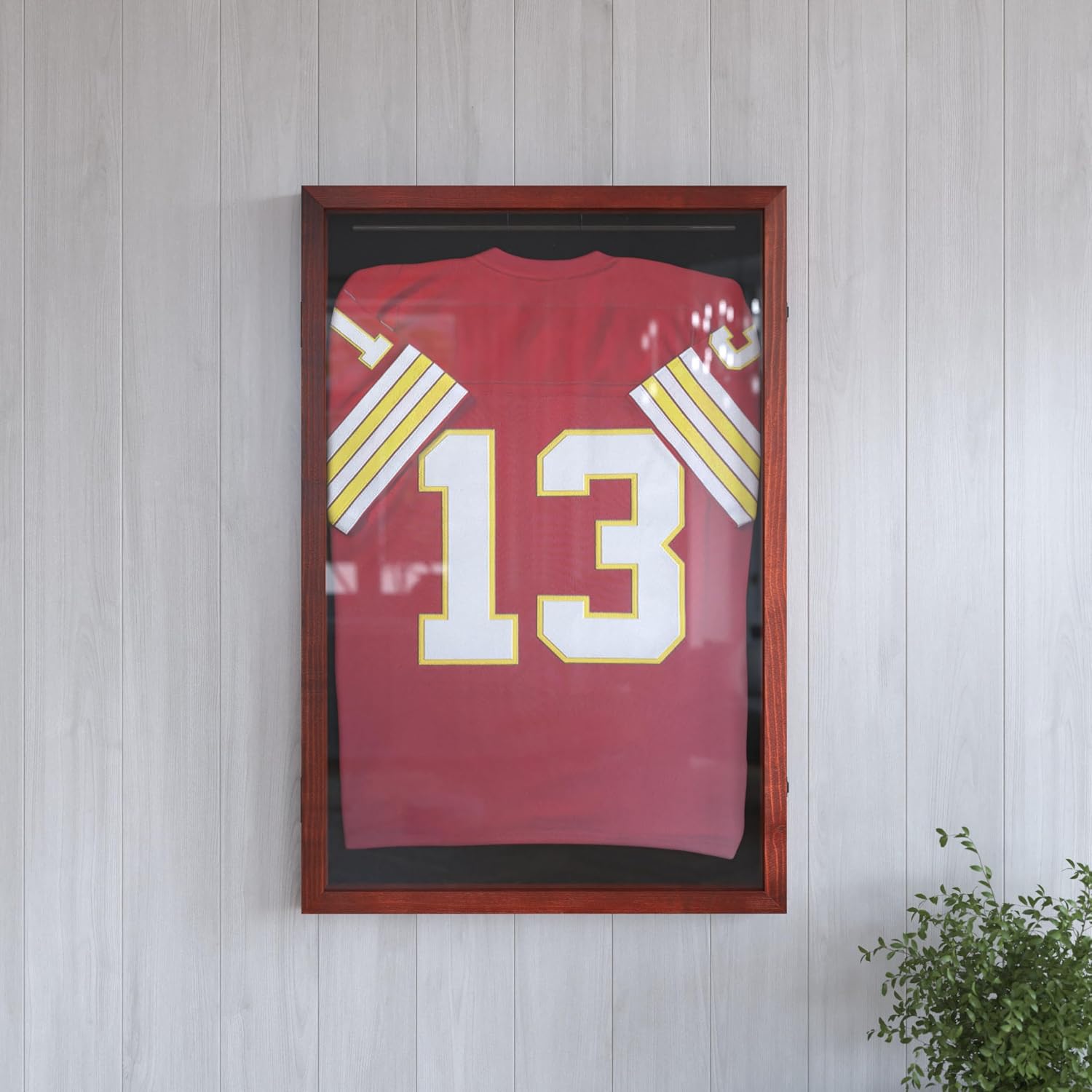 HBCY Creations Mahogany Jersey Frame Display Case - 24x36 Premium Shadow Box with Anti-Theft Lock, Acrylic Window