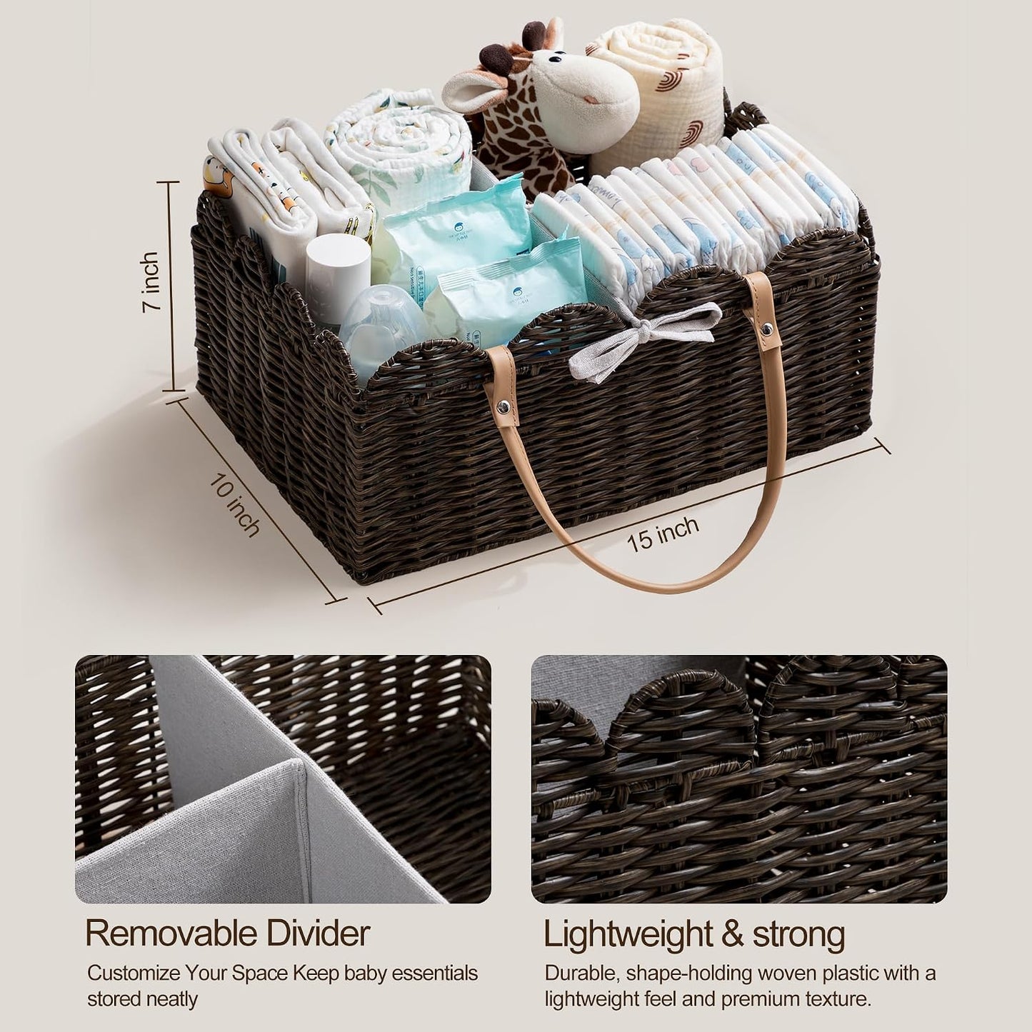 Portable Scalloped Plastic Wicker Woven Basket / Waterproof Plastic Brown / Large