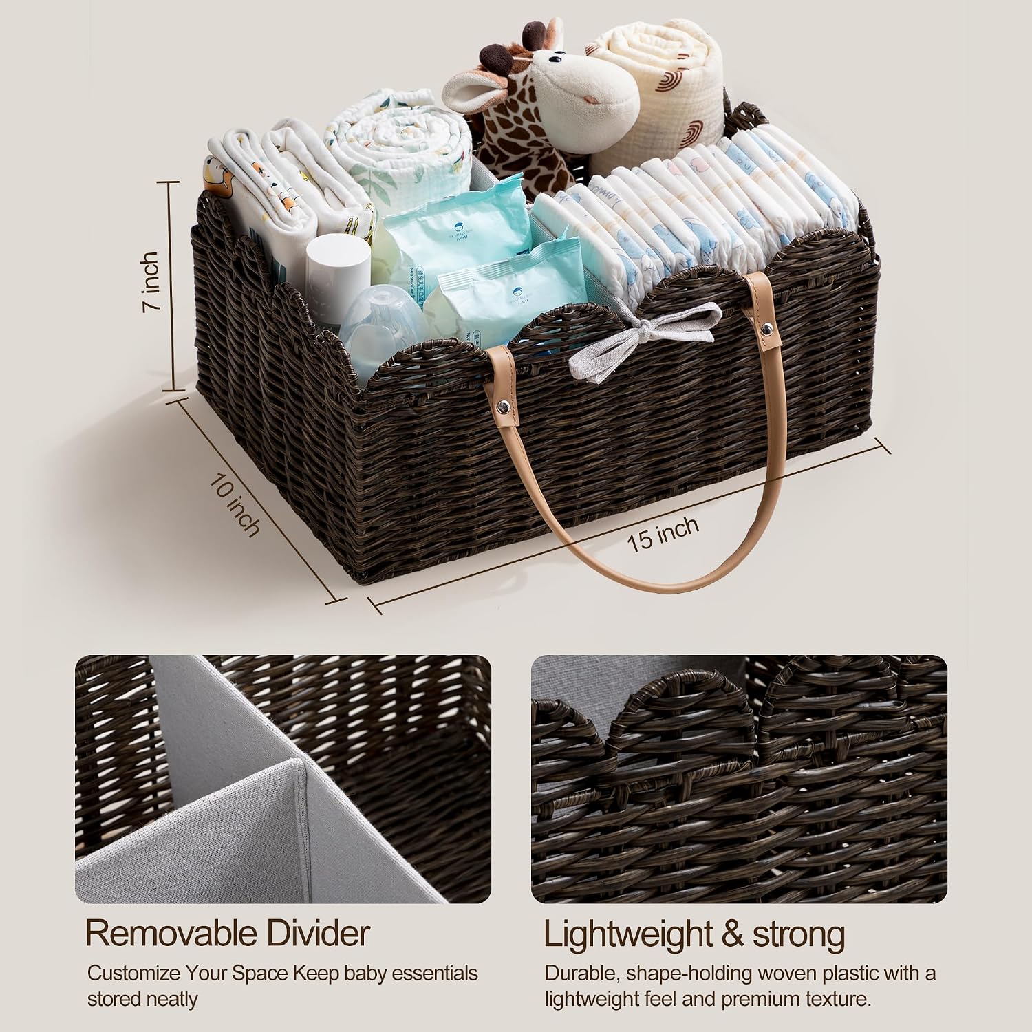 Portable Scalloped Plastic Wicker Woven Basket / Waterproof Plastic Brown / Large