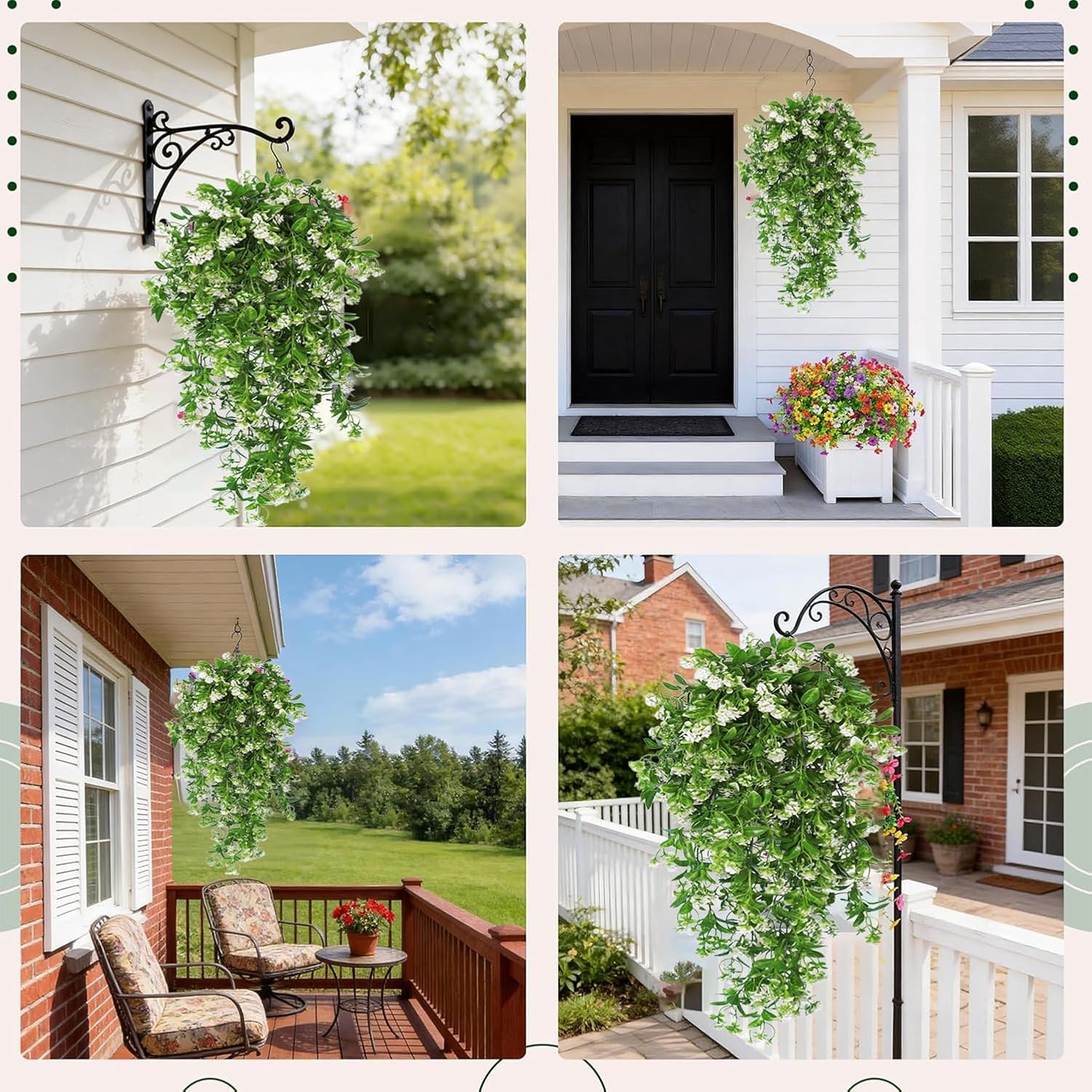 Artificial Hanging Flowers / White-rose / 22.4 Inch / Set of 4