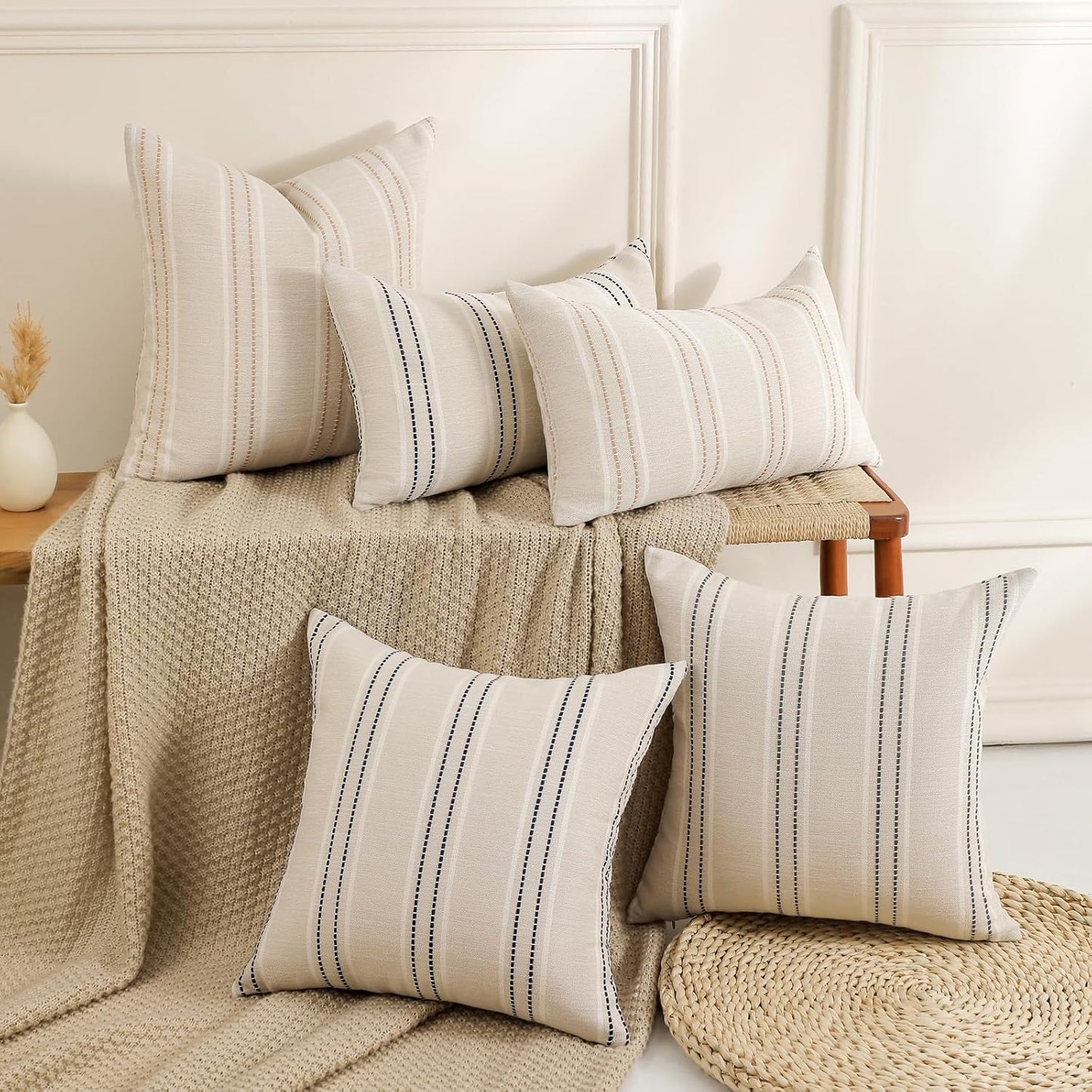 Throw Pillow Covers Striped Pillow Covers Textured Linen Decorative / Black / 20 x 20 / Set of 2