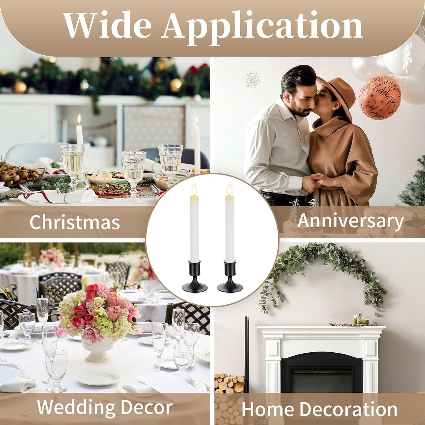 Sziqiqi Black Candlestick Candle Holders Set of 6 for Halloween Table Decor | for 0.87in Taper Candle, Bulk, for