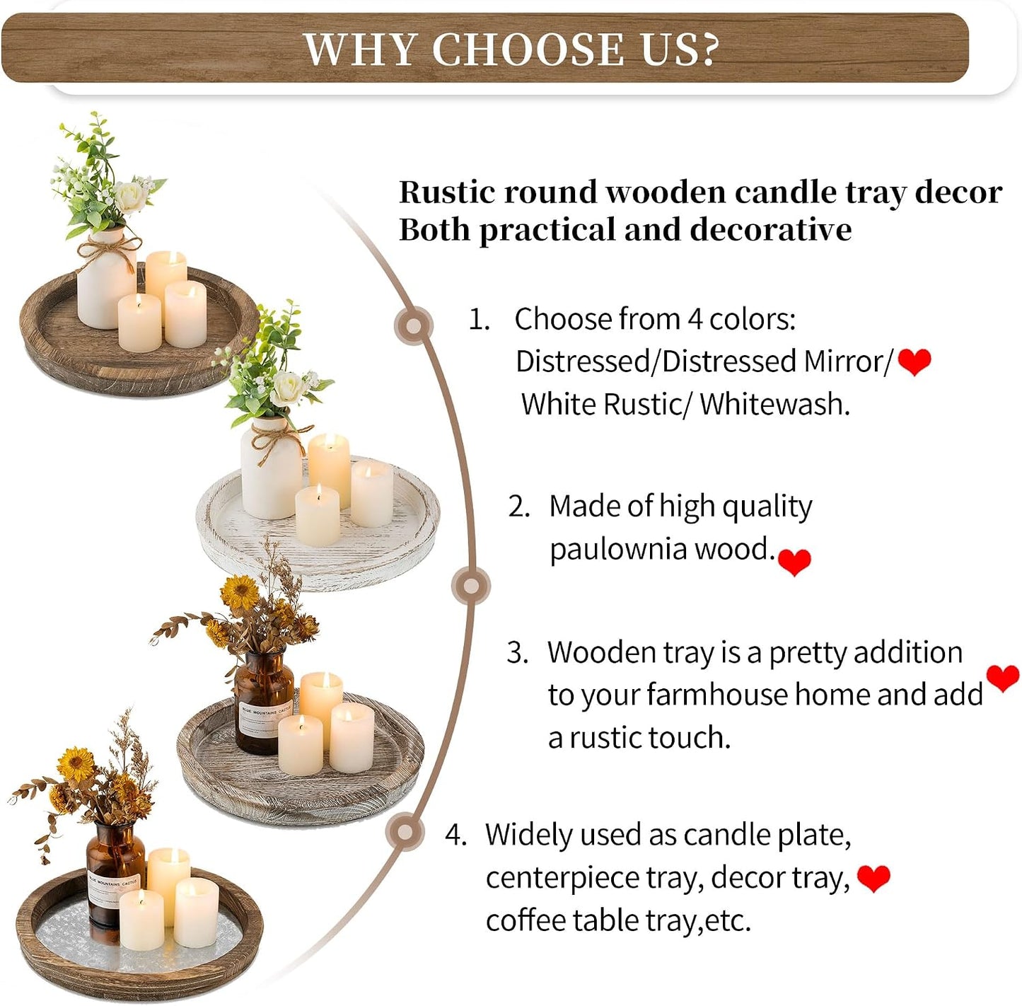 Round Wood Decorative Candle Plate / Distressed Mirror