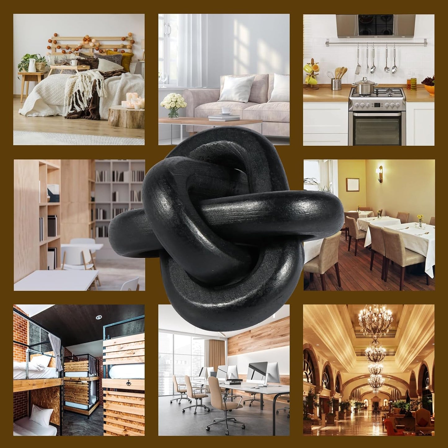 Wood Chain Link Decor 3 Link Wood Knot Decor Wood Knot Art Decorative Wooden Links Knots / Black