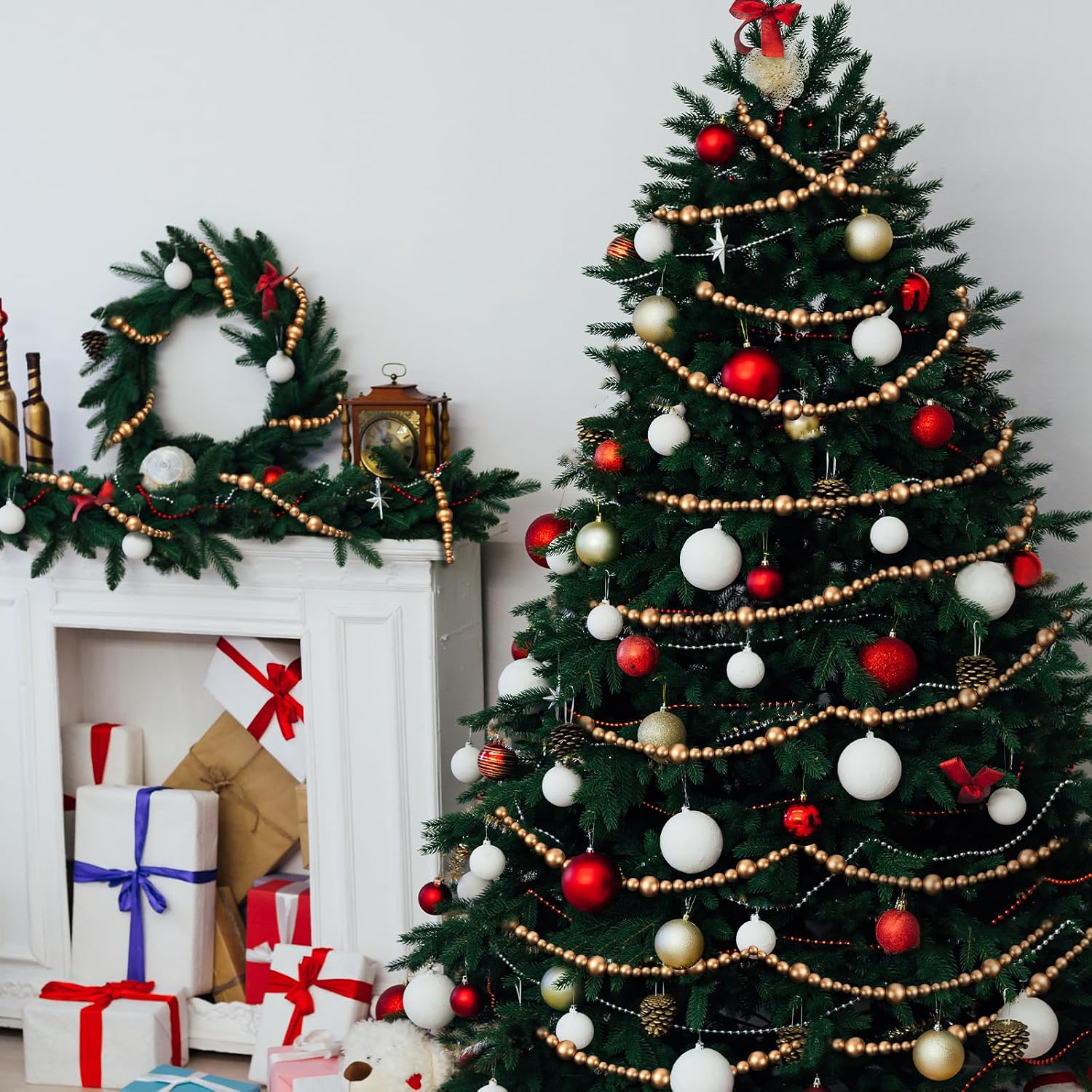 4 Pcs 72 ft Christmas Tree Wood Bead Garland Christmas Wooden Beads Garland Hanging Boho Xmas Decor Rustic Farmhouse