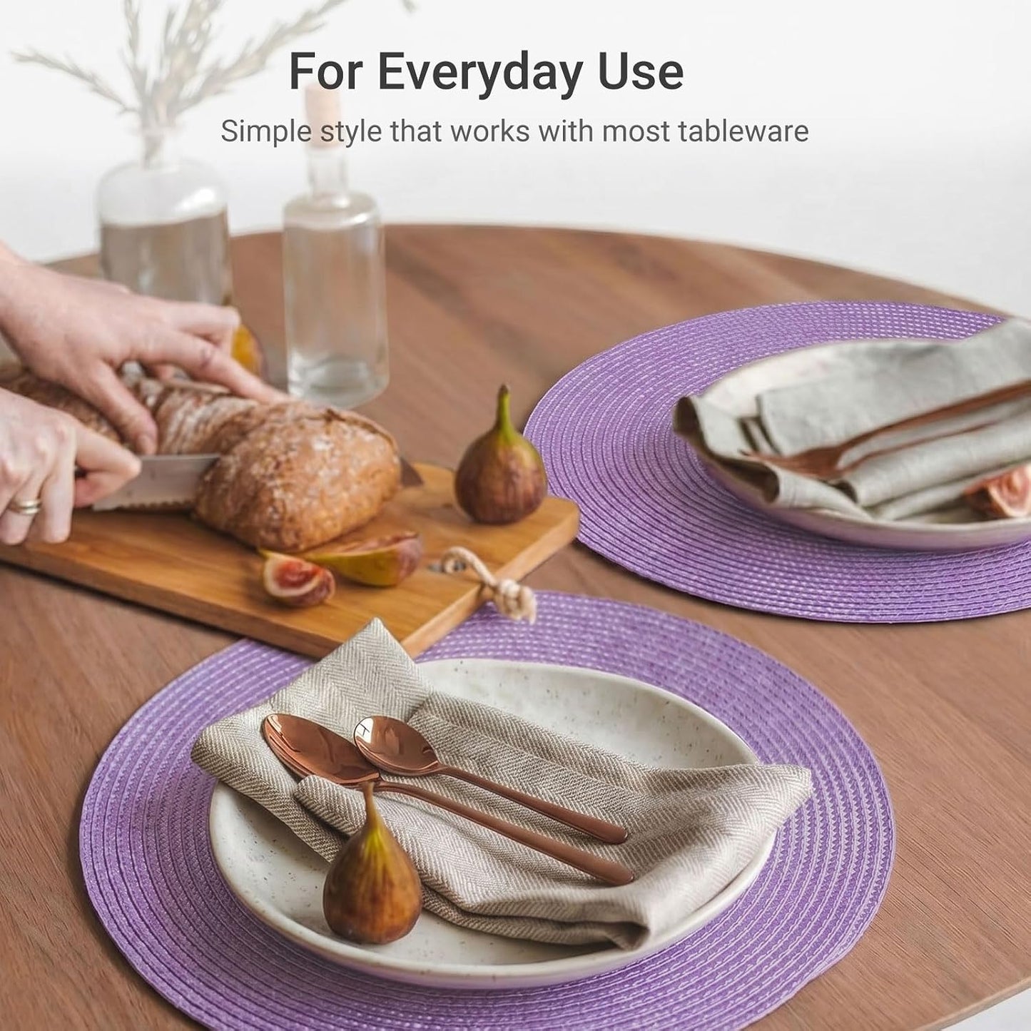FunWheat Round Braided Placemats Set of 8 Table Mats for Dining Tables Woven Washable Non-Slip Place mats 15