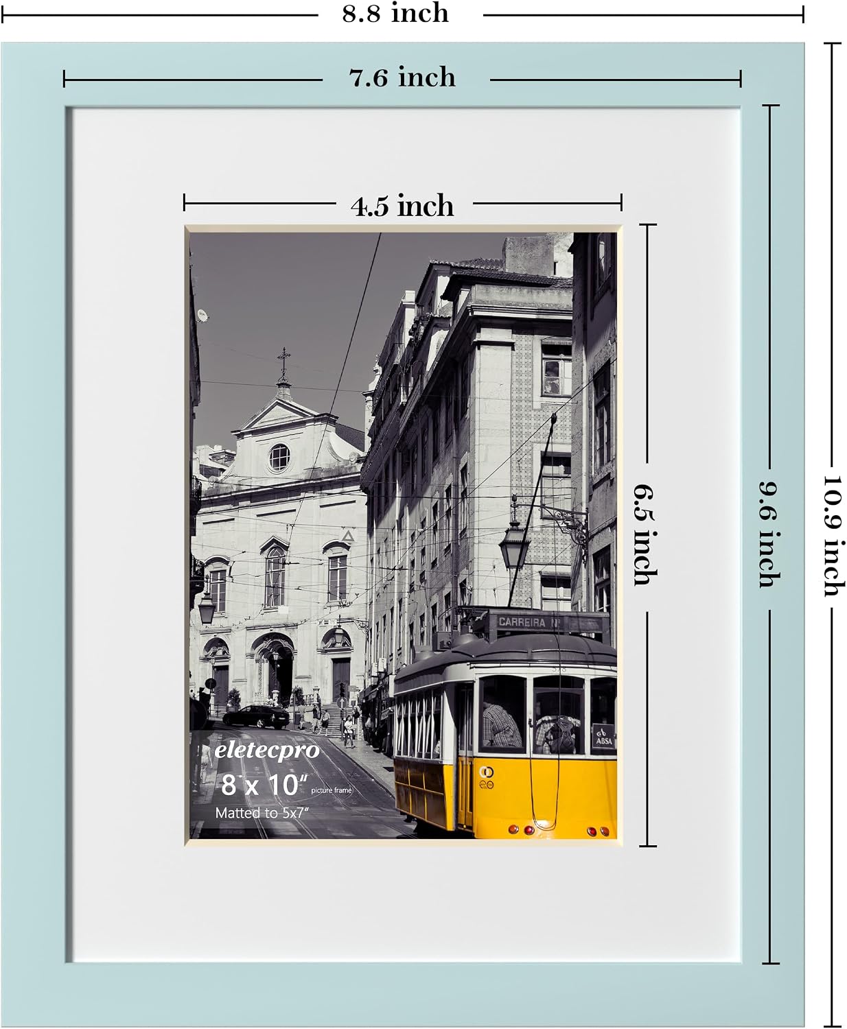 eletecpro 8x10 Picture Frames, Acrylic Cover, Sky Blue, Set of 10 | Display Photo 5x7 with Mat or 8x10 without