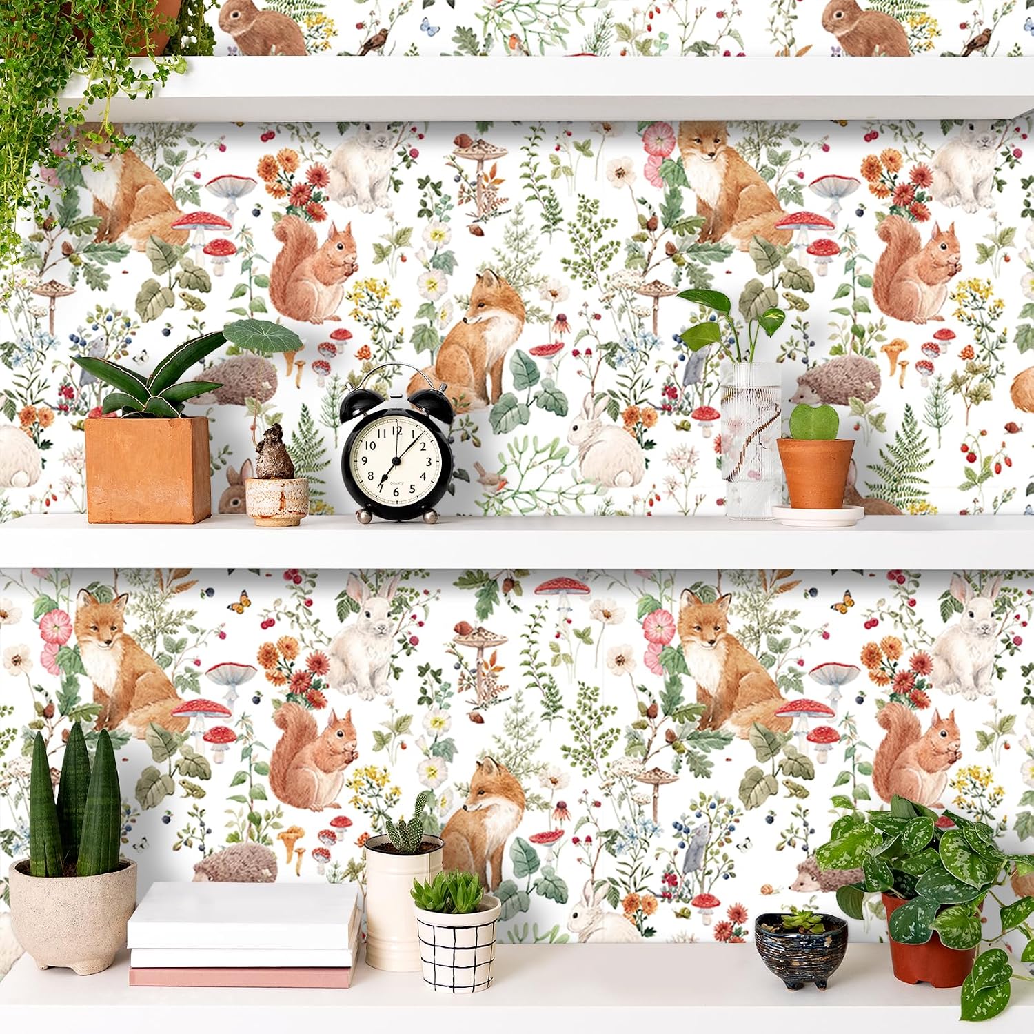 Woodland Wallpaper Stick and Peel Fairytale Forest Animal Wallpaper / 17.5 x 10 / Ft / White