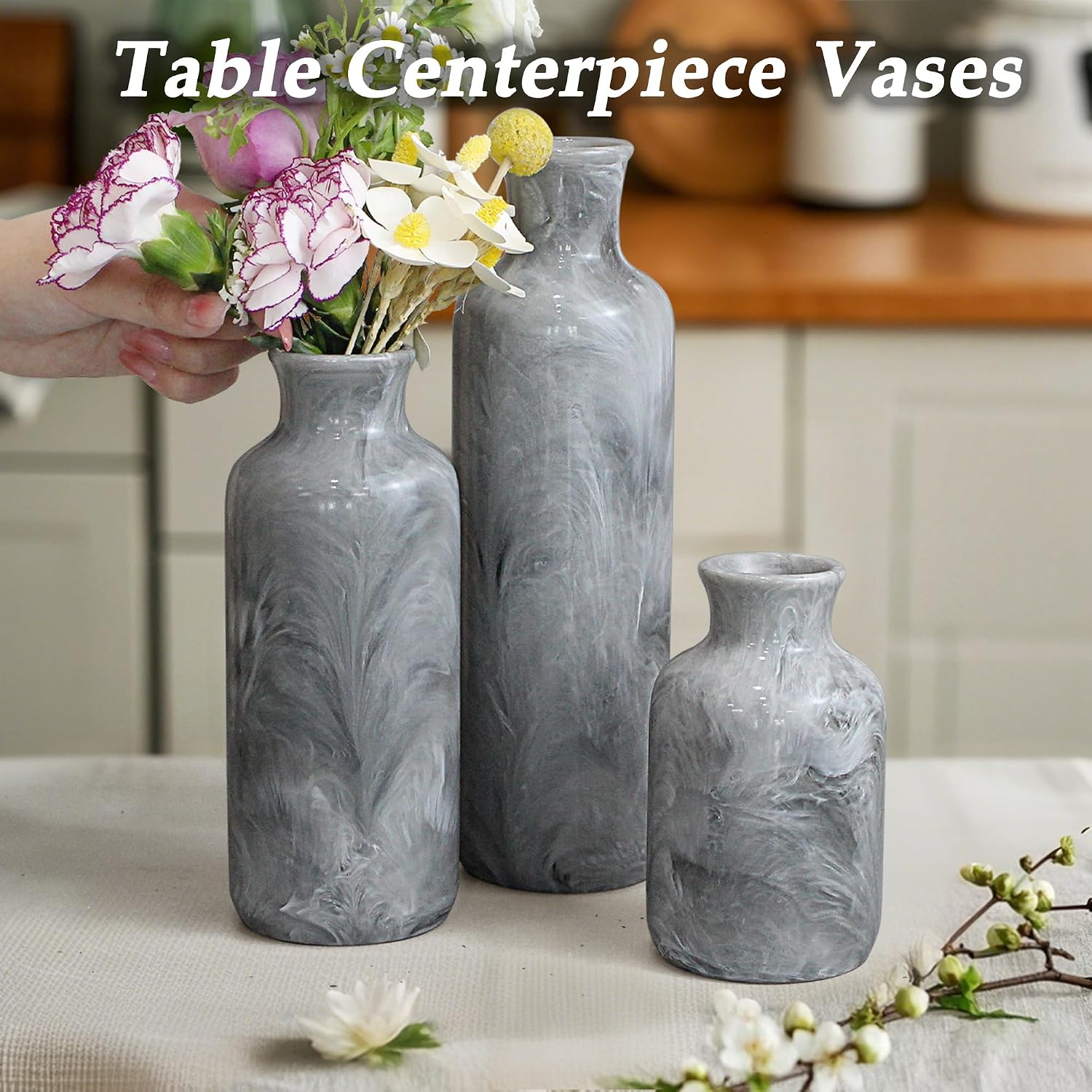 Resin 3 Piece Vase Set / Gray