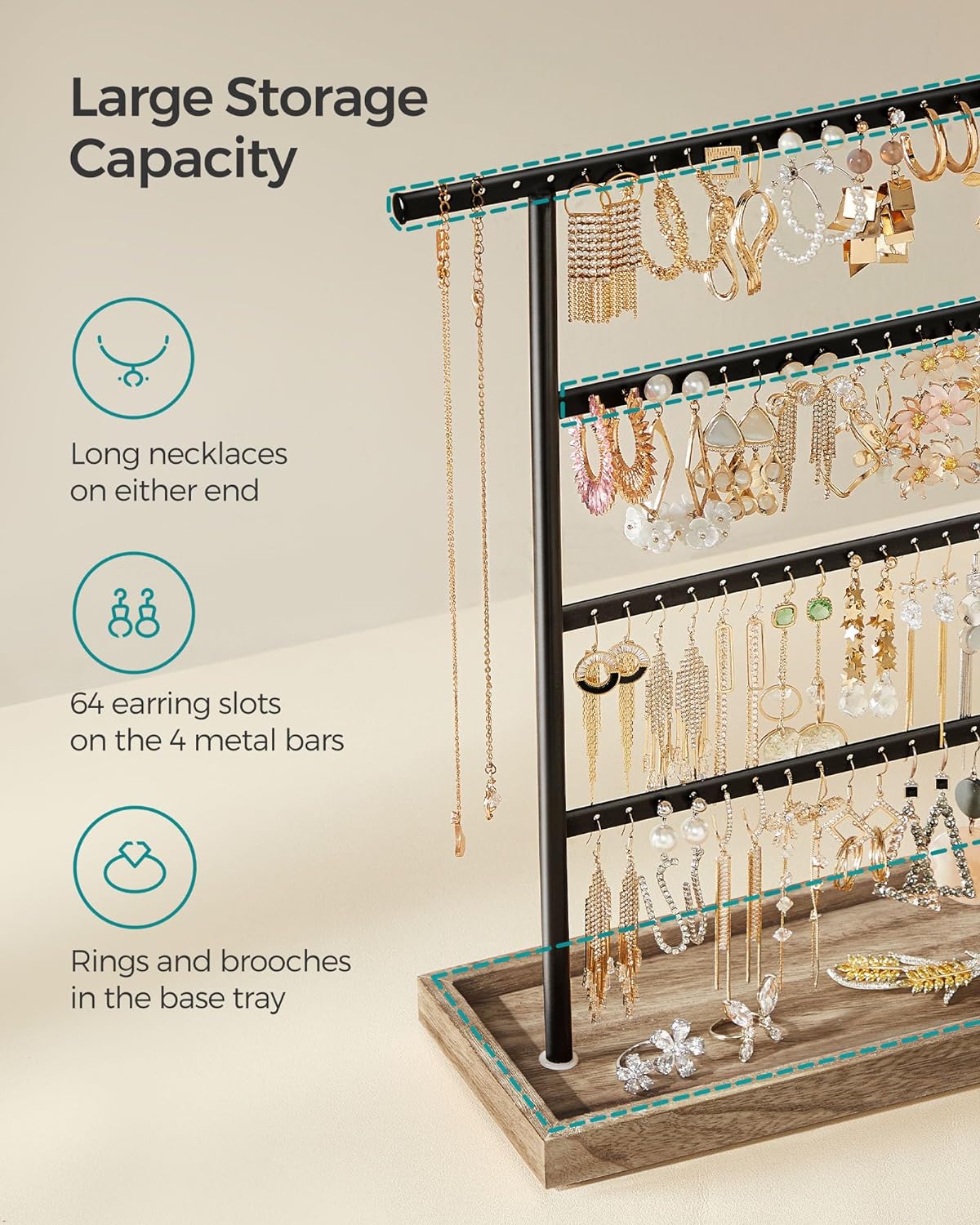 Base Tray / Jewelry Organizer / Wood Color + Black