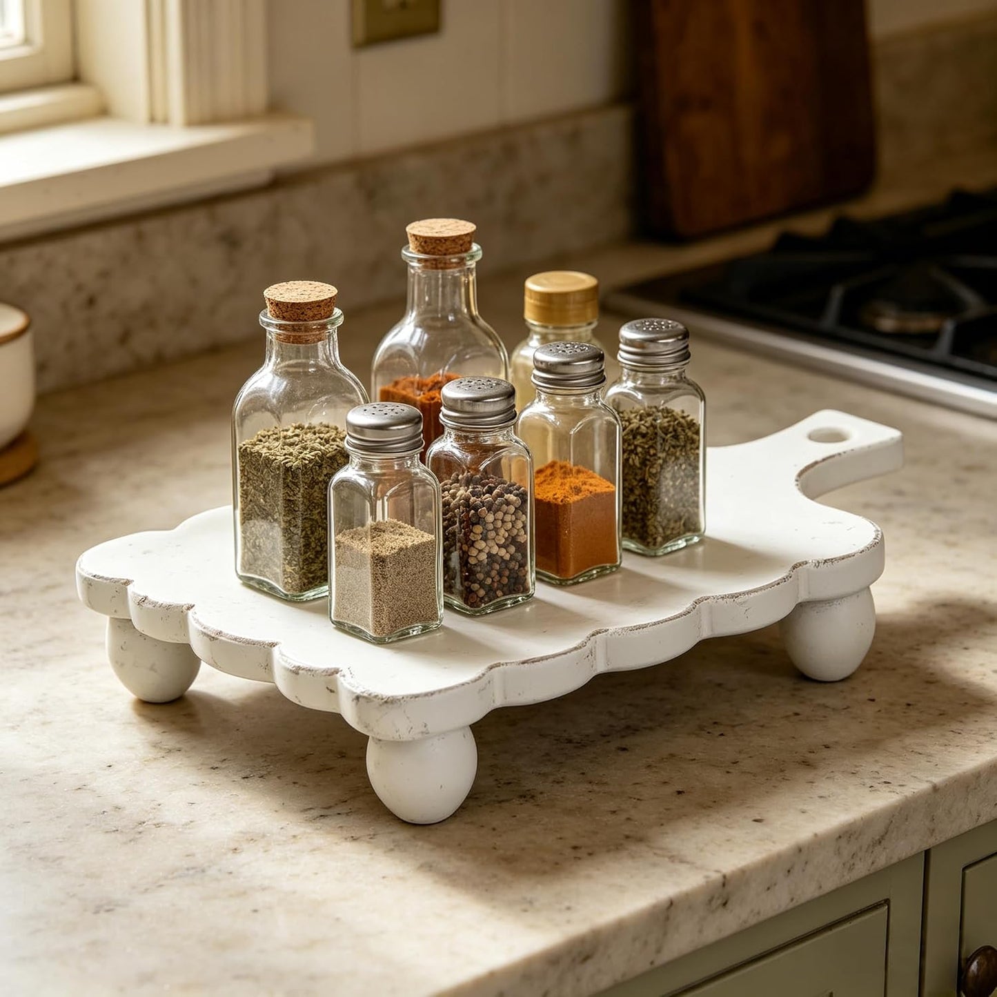 Rustic Wooden Trays Riser- Farmhouse Pedestal Stand / White / Set of 2