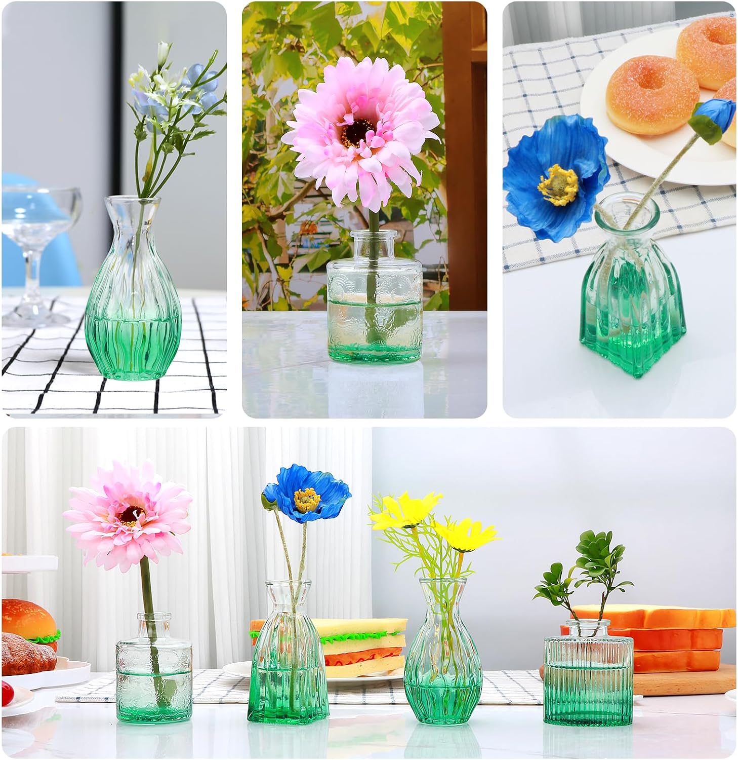 Glass Bud Vases / Green / Set of 4