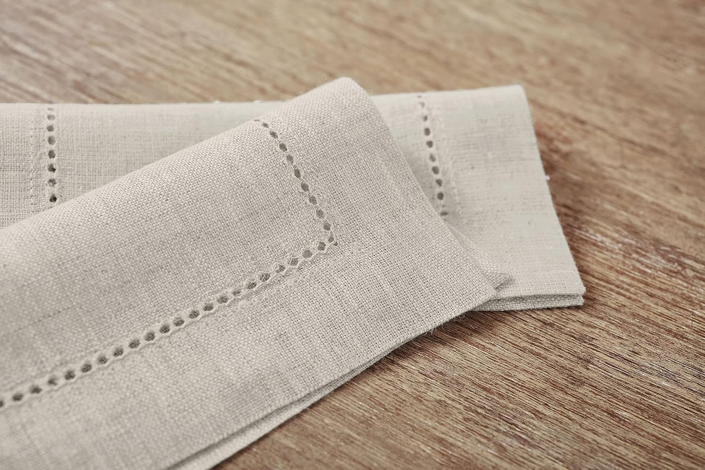 Solino Home 100% Linen Cocktail Napkins Light Natural, 6 x 6 in, Set of 12 | Classic Hemstitch Small Cloth Napkins for