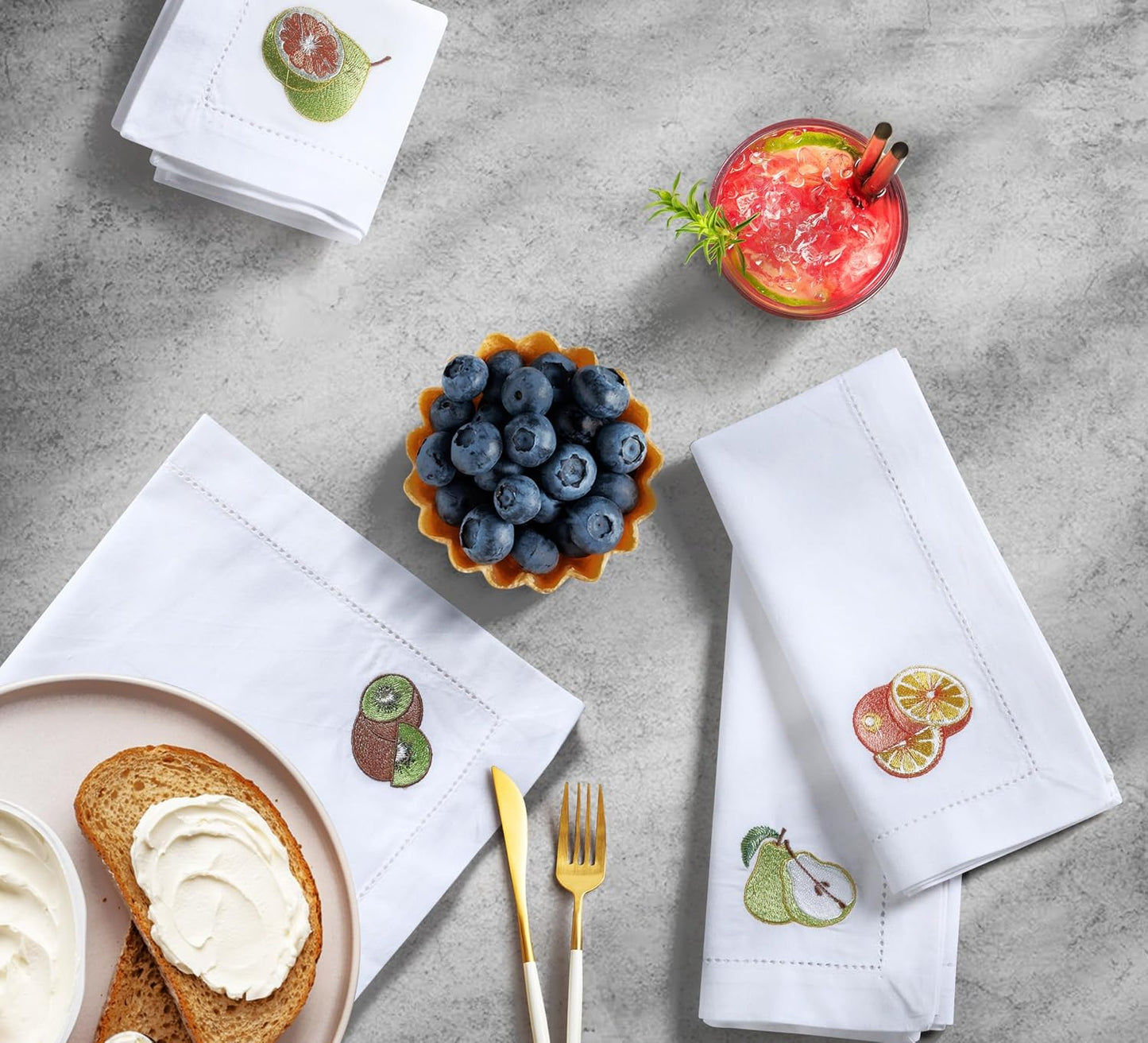 Cotton Dinner Napkins Set of 12, 18x18 White Embroidered Hemstitched Cloth