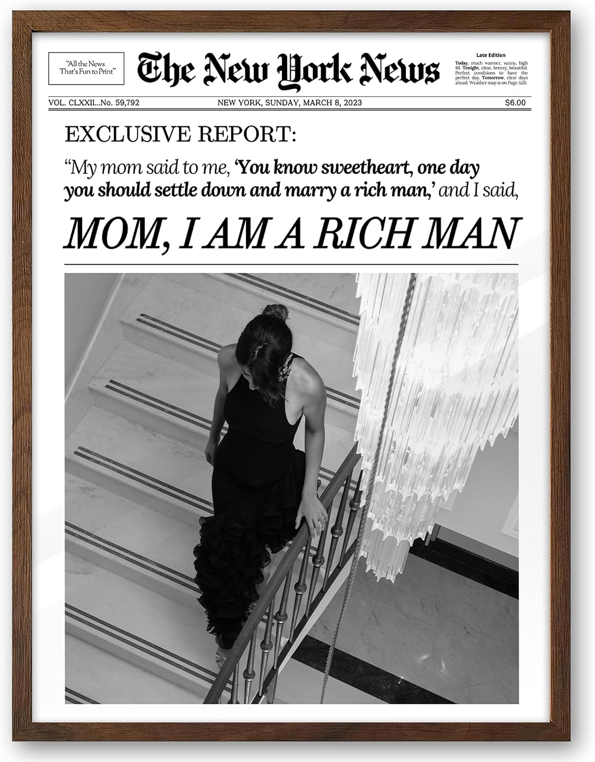 EcoHest 12x16 in Mom I Am a Rich Man Newspaper Framed Wall Art