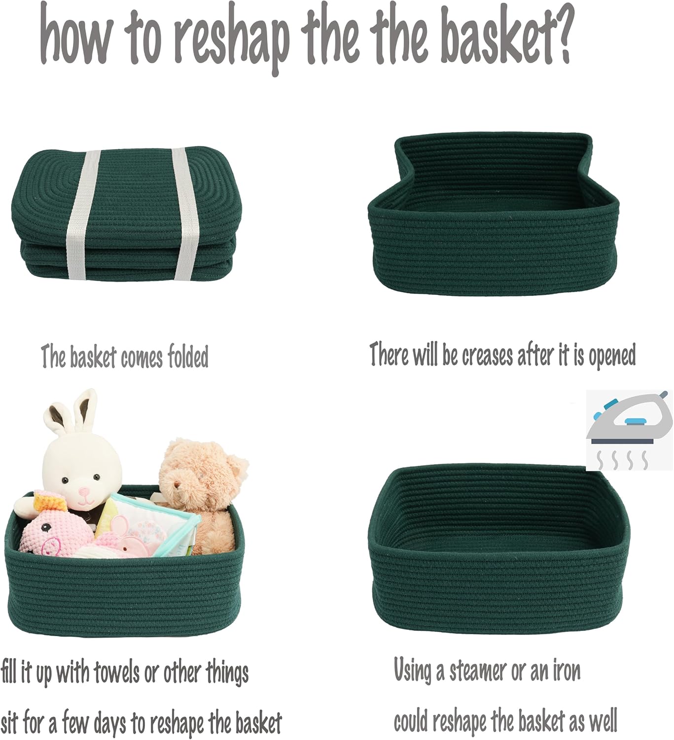 Small Woven Storage Baskets " Decorative Rope Bins / Dark Green / Regular / 12 x 8 x 5