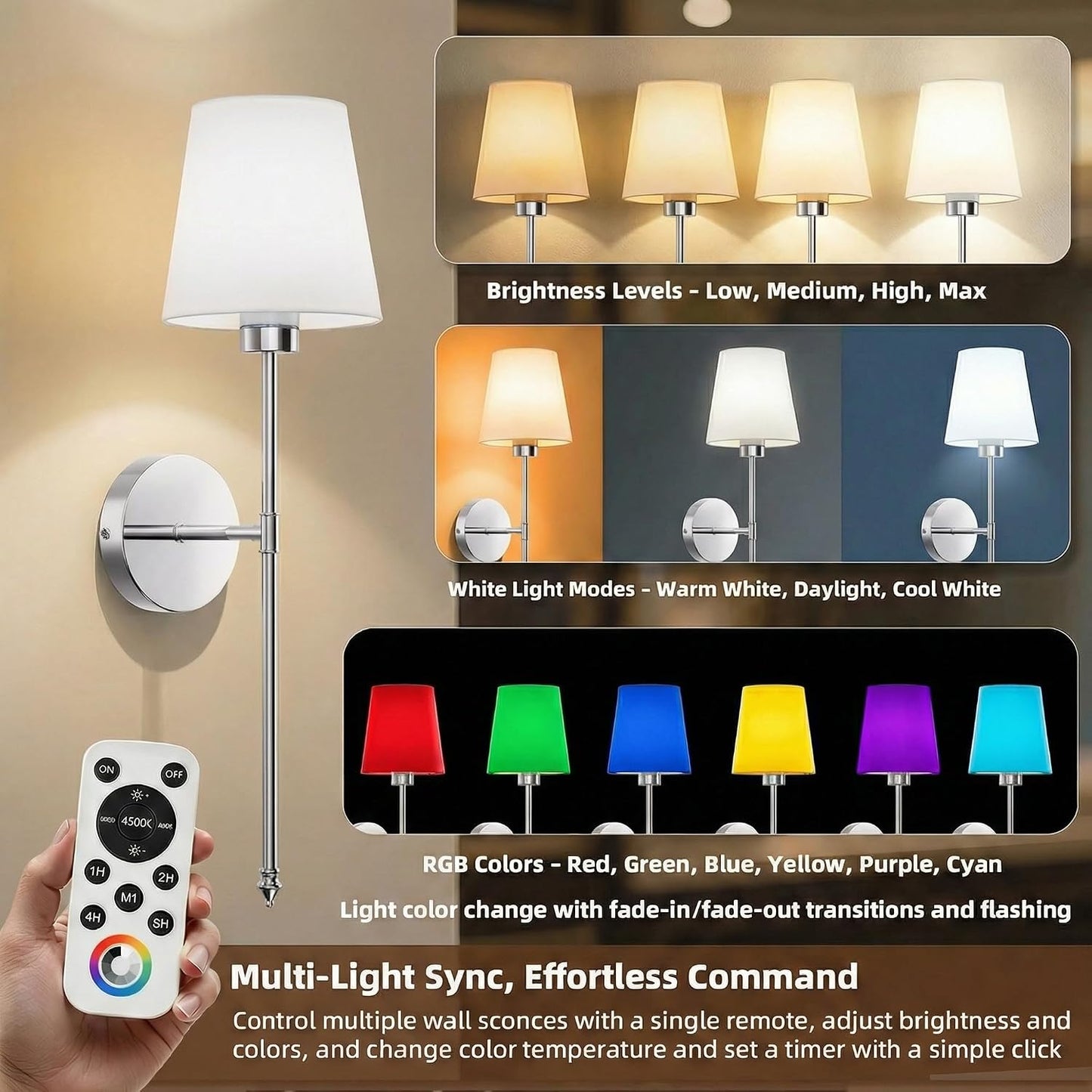 IRONPAX Wall Sconces Battery Operated Set of 2, Wireless Rechargeable Wall Sconce Set of Two, Dimmable Wall Lights with