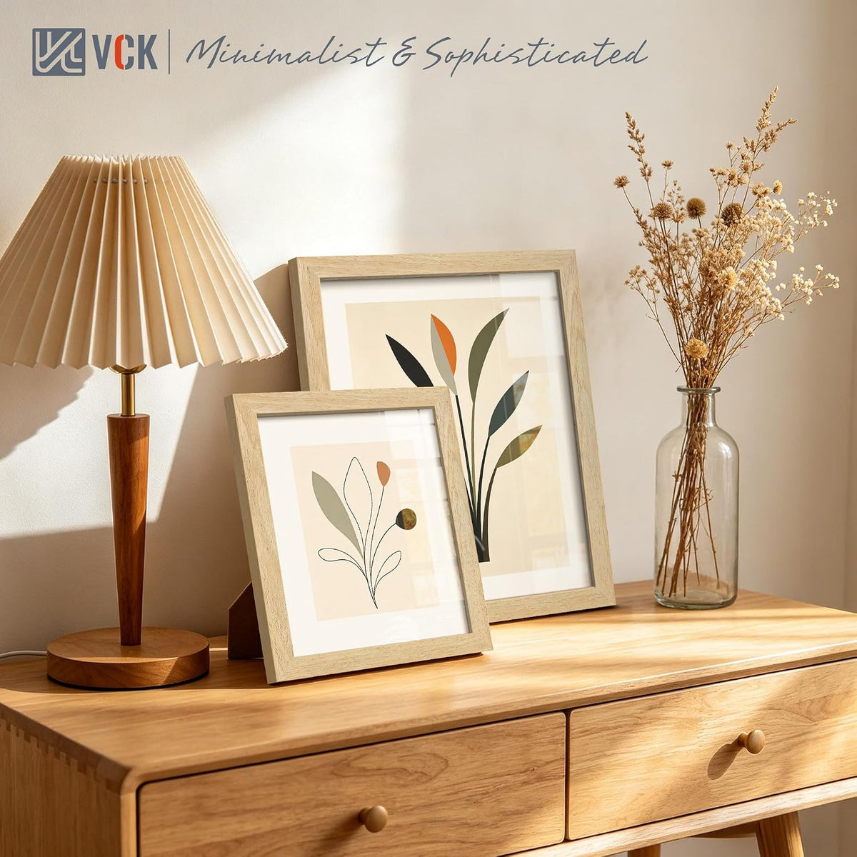 VCK 8x10 Picture Frames Set of 6, Natural Solid Wood, Wall/Tabletop Display | Wide Border, Light Woodgrain