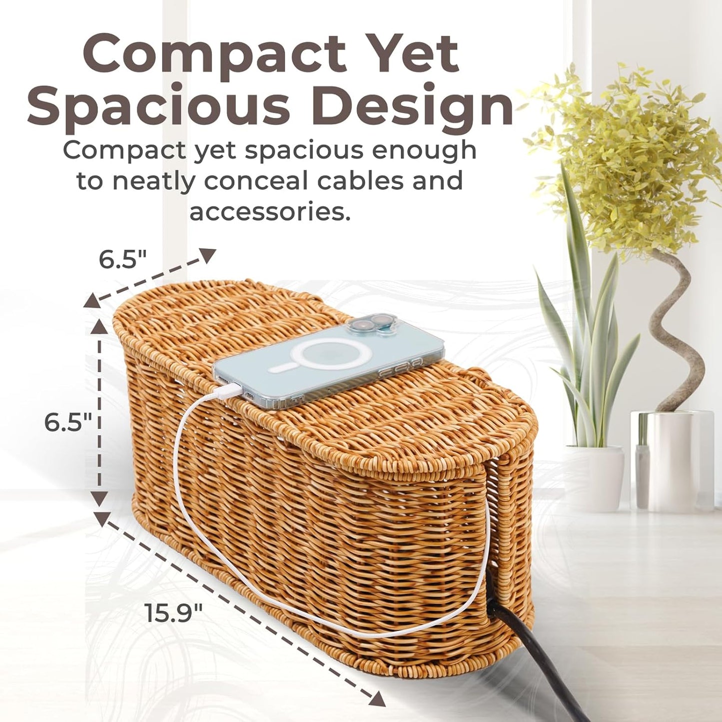 Handmade Rattan Cable Organizer / Natural / Oval