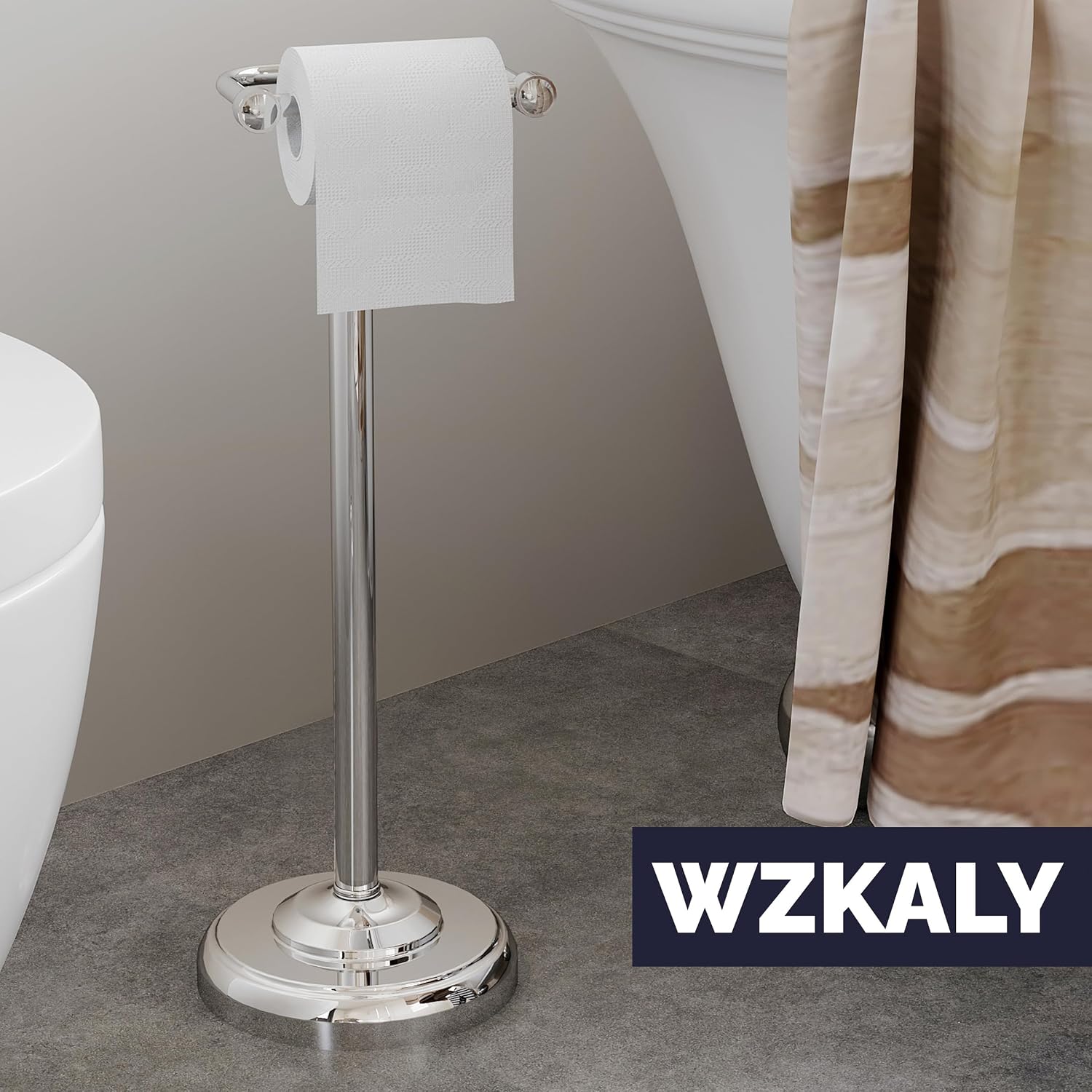 Toilet Paper Holder Stand Stainless Steel & Weighted Base Chrome | Polish Finish Post Pivoting Design Easy to Change