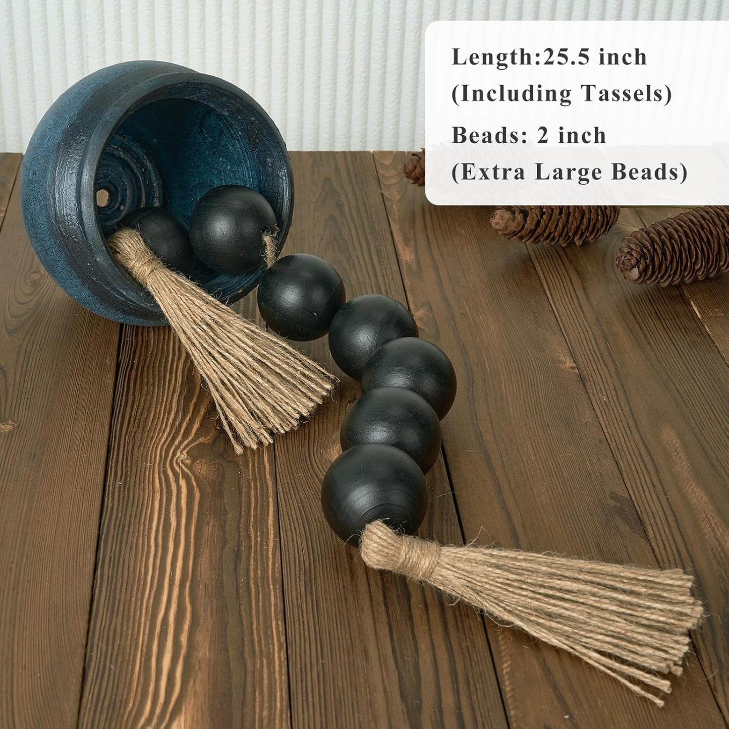 Extra Large Wood Bead Garland / 2 Black / 25.5 Inches