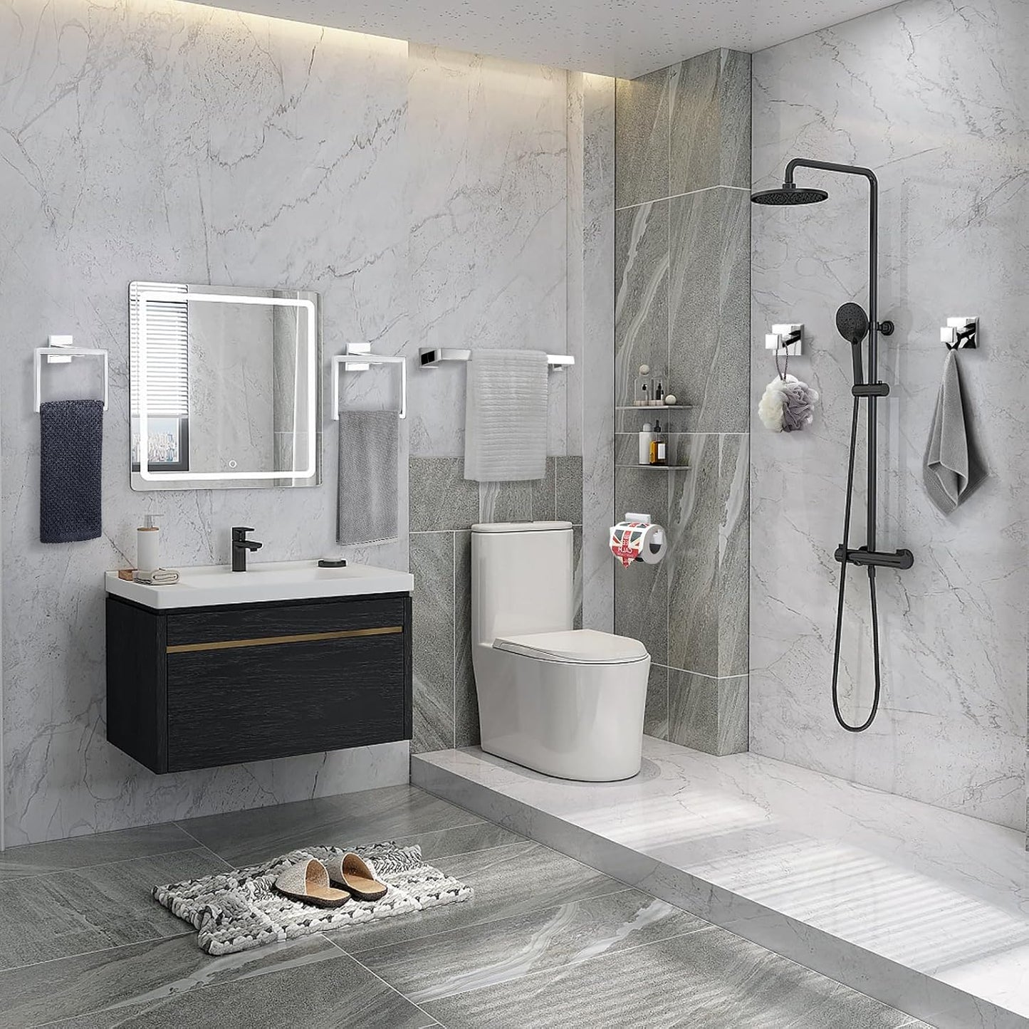 TQKAG 6-Piece Towel Bar Set, 23.6" Bathroom Hardware Set, Polished Chrome | SUS304 Stainless Steel, Chrome Bathroom