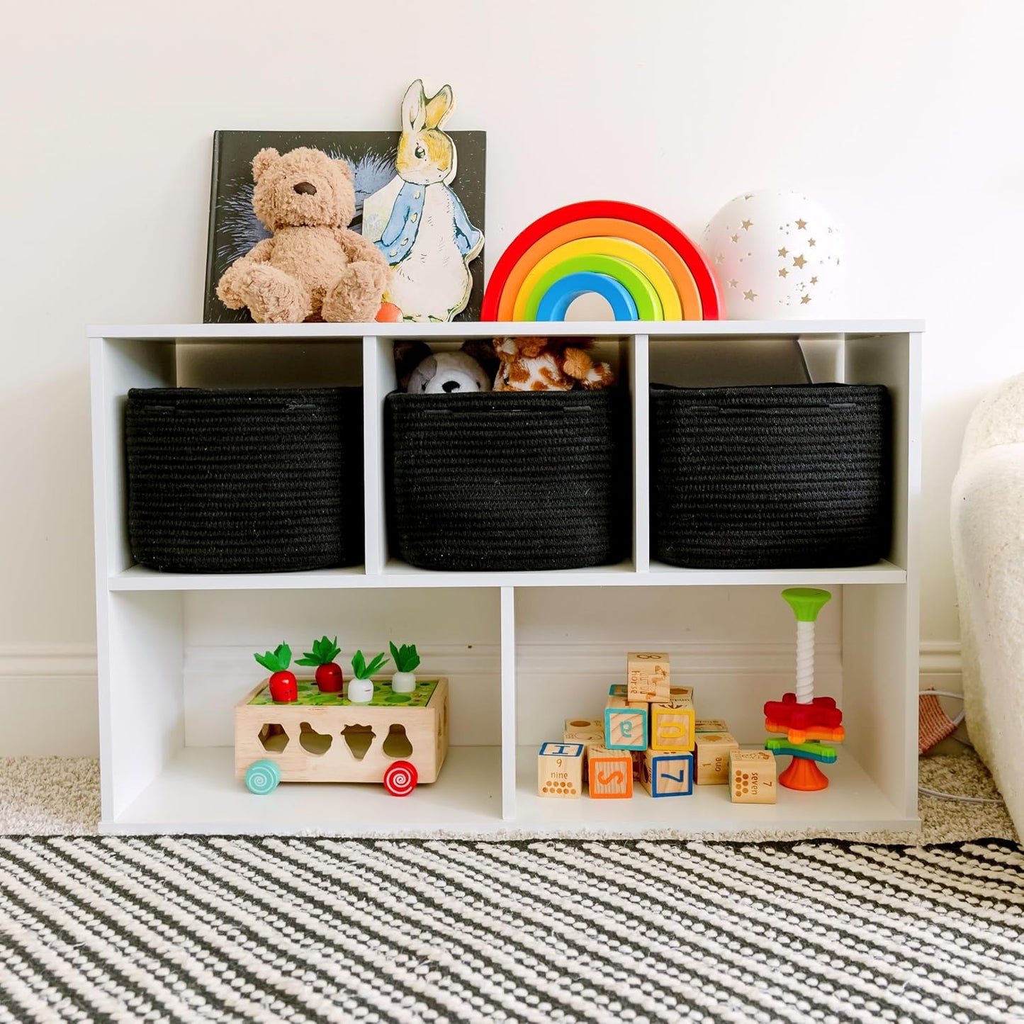 Storage Cubes "Cotton Rope Woven Baskets for Organizing / Black / 9 x 9 x 7 / Set of 3