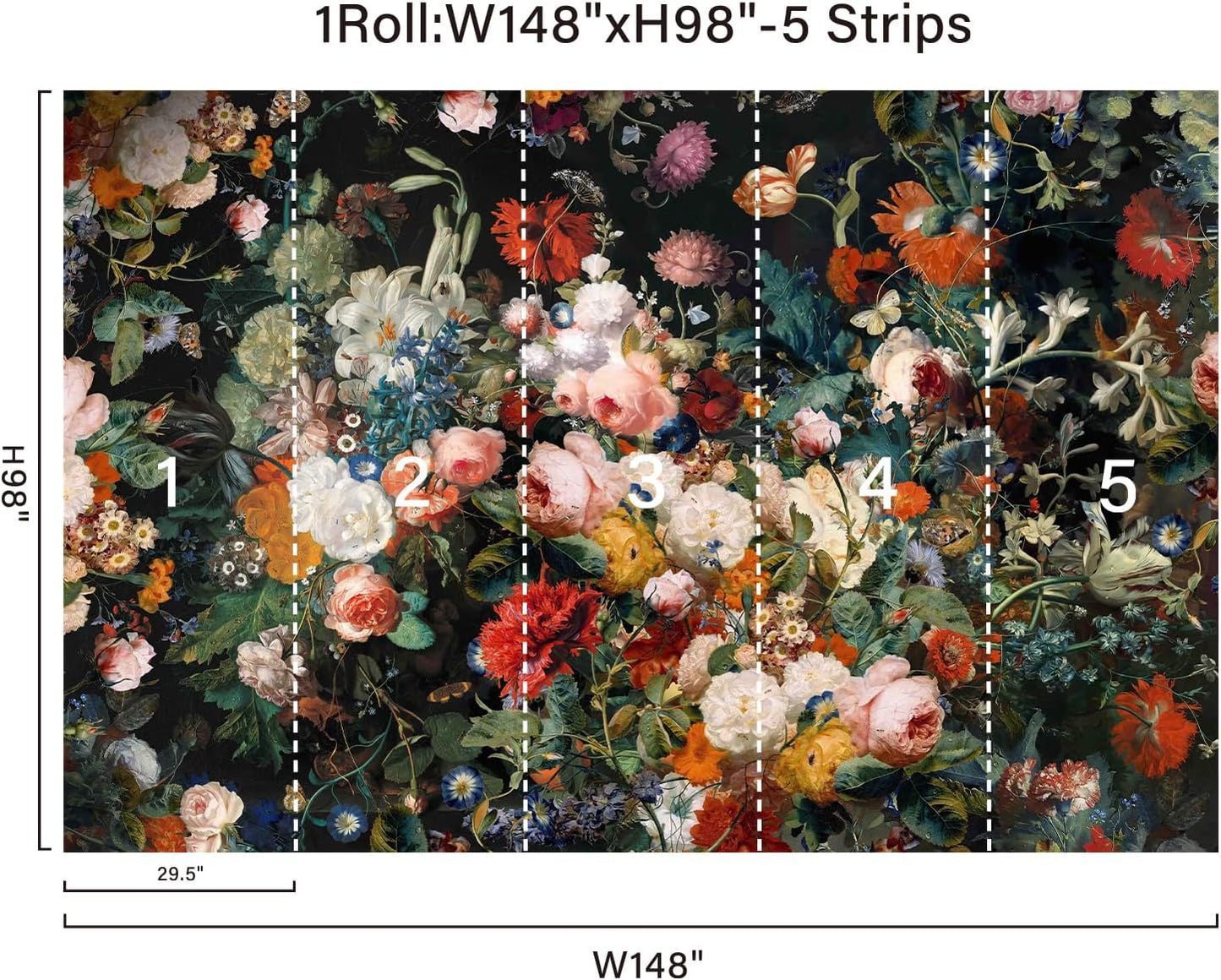 Dark Floral Vintage Oil Painting Wallpaper / 148 x 98 / Multicolour