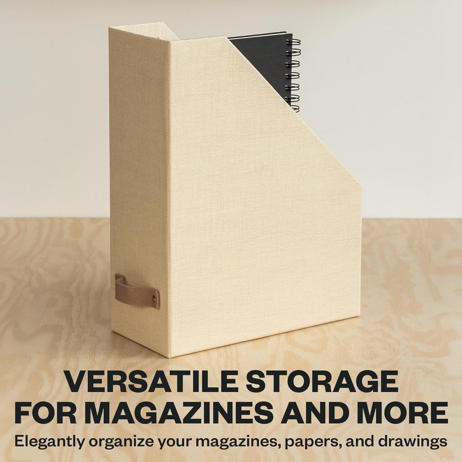 Bigso Estelle Magazine File - Magazine Holder and Organizer for Papers and Catalogs with Leather Handle - Magazine File