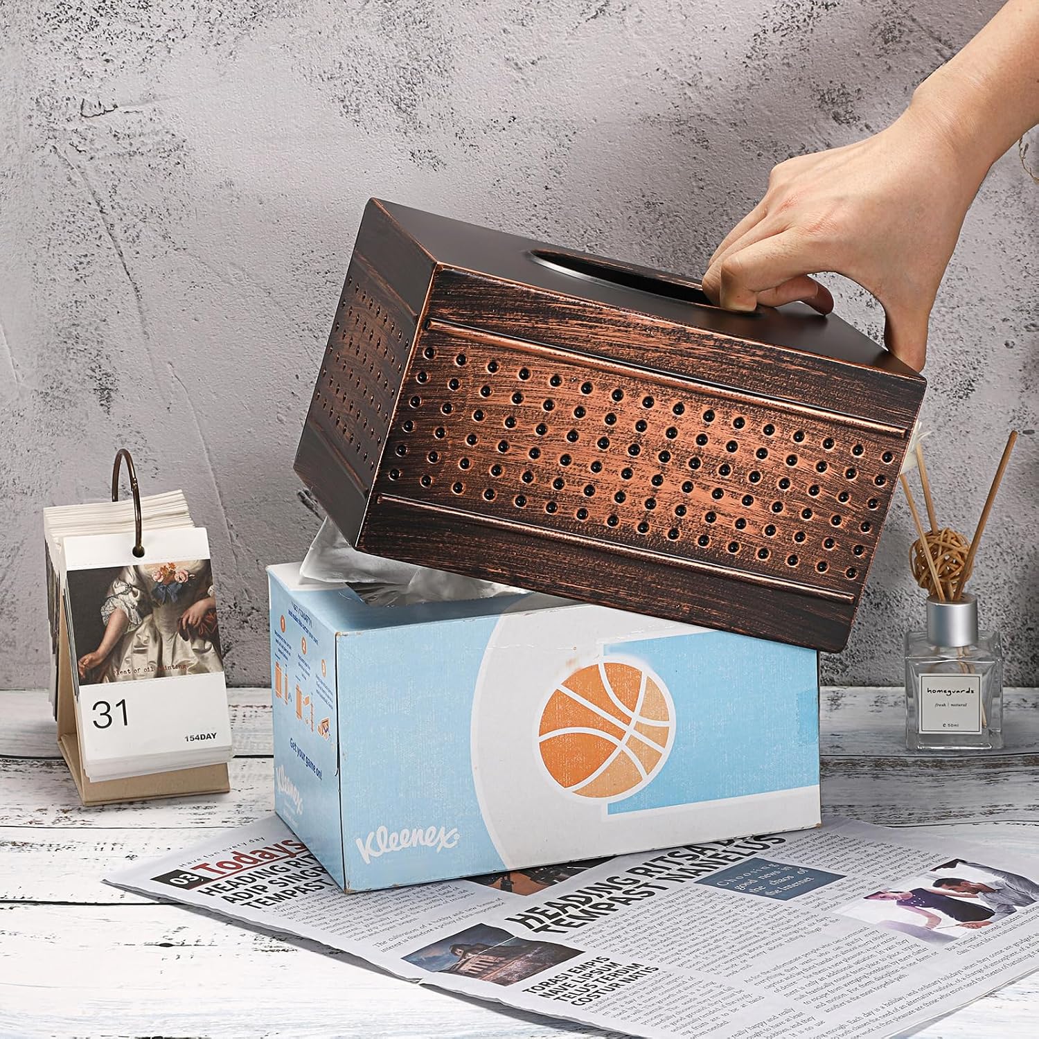 Tissue Box Cover Sturdy Galvanized Iron Rectangular Tissue Box / Large