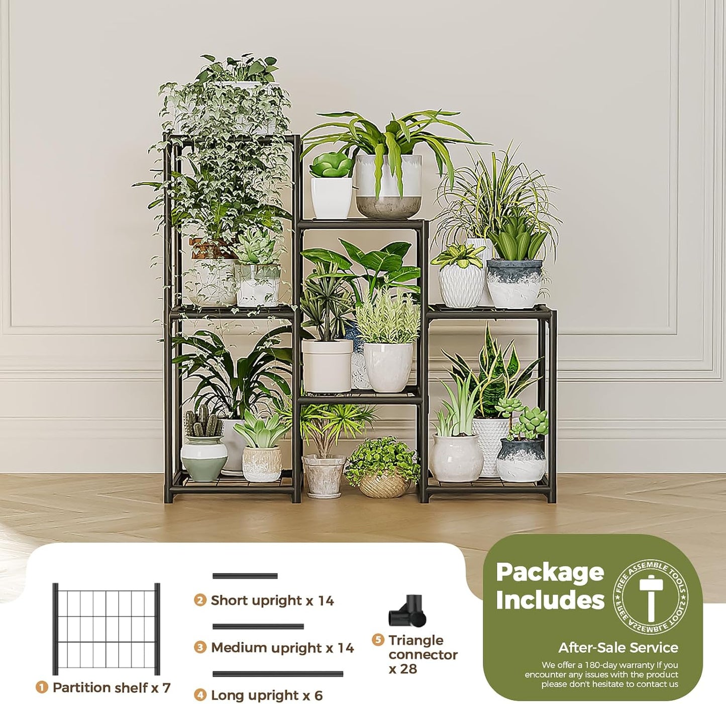 Bamworld Black Plant Stand Outdoor Metal Plant Shelf for Multiple Plants | 3 Tiers Ladder Plant Holder Waterproof for