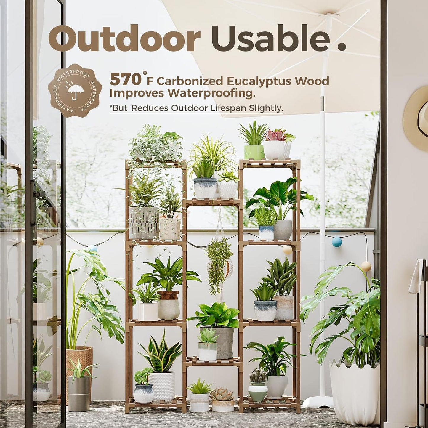 Bamworld Plant Stand Indoor Outdoor Tall Plant Shelf for Multiple Plants Pots Wood Flower Stand Large Flower Holder for