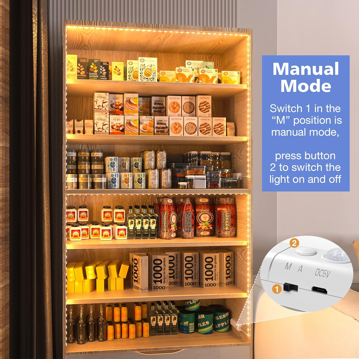 WOBANE Rechargeable Motion Sensor Strip Light, Warm White LED Closet Lights | 2X 6.56ft Upgraded Battery Operated LED