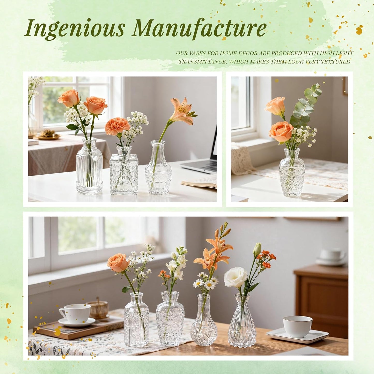 Glass Bud Vases Small Flower Vases for Rustic Wedding Centerpieces Table / Clear / Set of 32