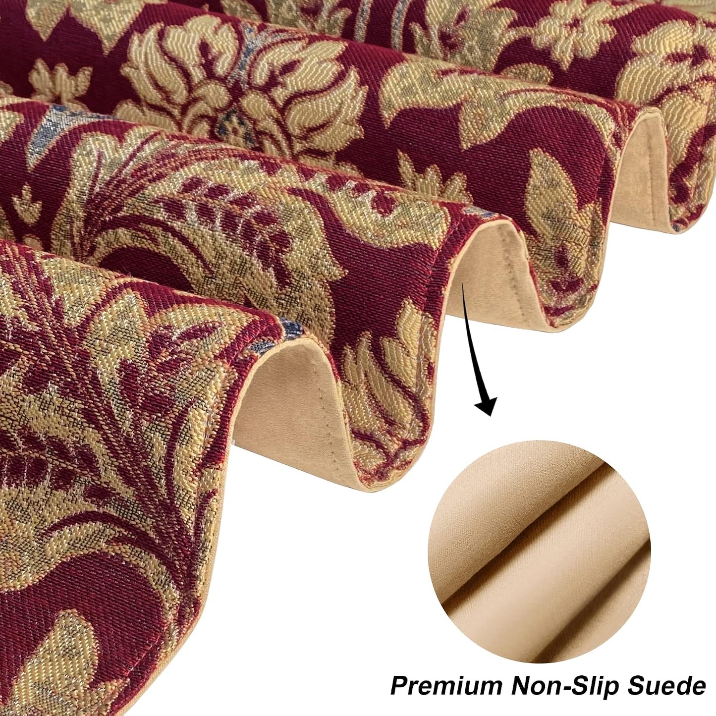 Loom and Mill Luxury Jacquard Damask Table Runner 13x72 inch, Burgundy Red | Thick Fabric Floral Dining Table Runners