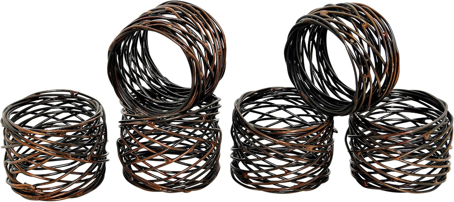 Alpha Living Home Mesh Metal Napkin Rings, Bronze, Set of 12 | Heavy-duty metal, spiral design, 2x2x1.5 in