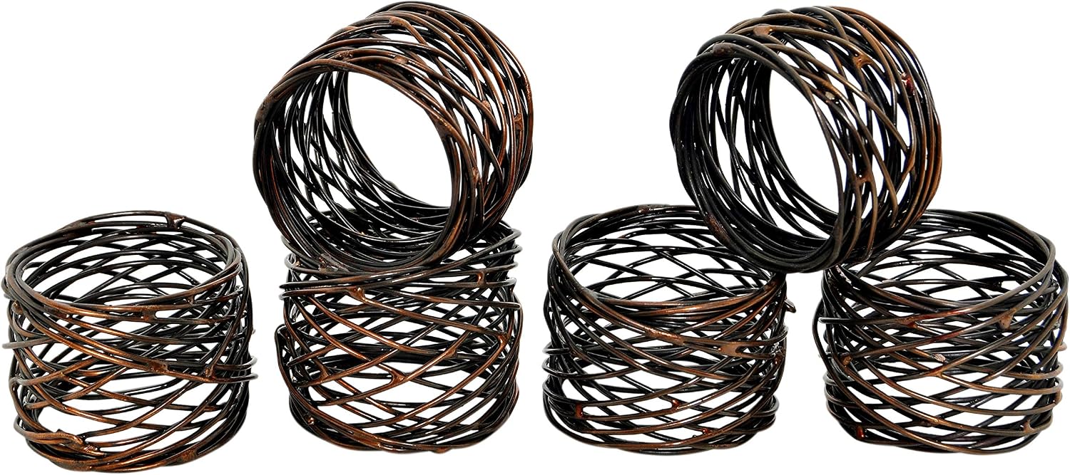 Alpha Living Home Mesh Metal Napkin Rings, Bronze, Set of 12 | Heavy-duty metal, spiral design, 2x2x1.5 in