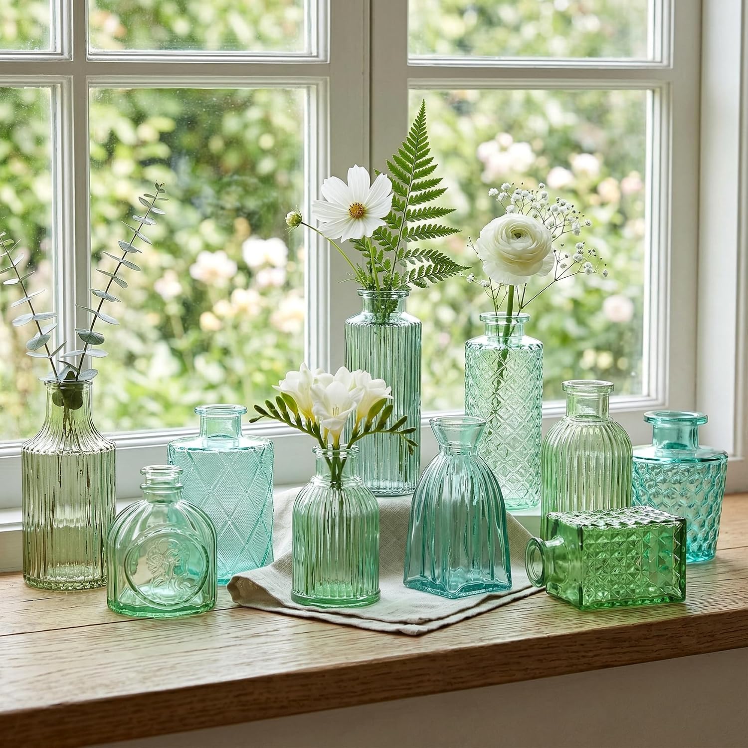 Green Glass Bud Vases / Green Series / Set of 30
