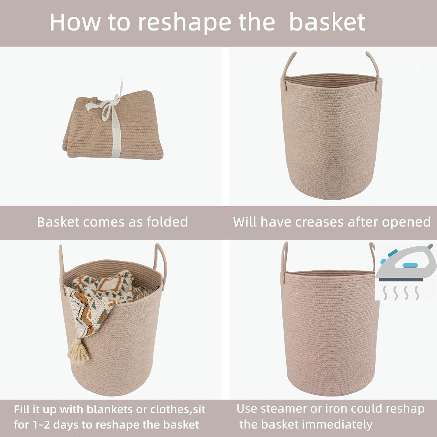 Cotton Rope Laundry Basket Hamper for Clothes Woven Storage Basket / Konjac / Regular