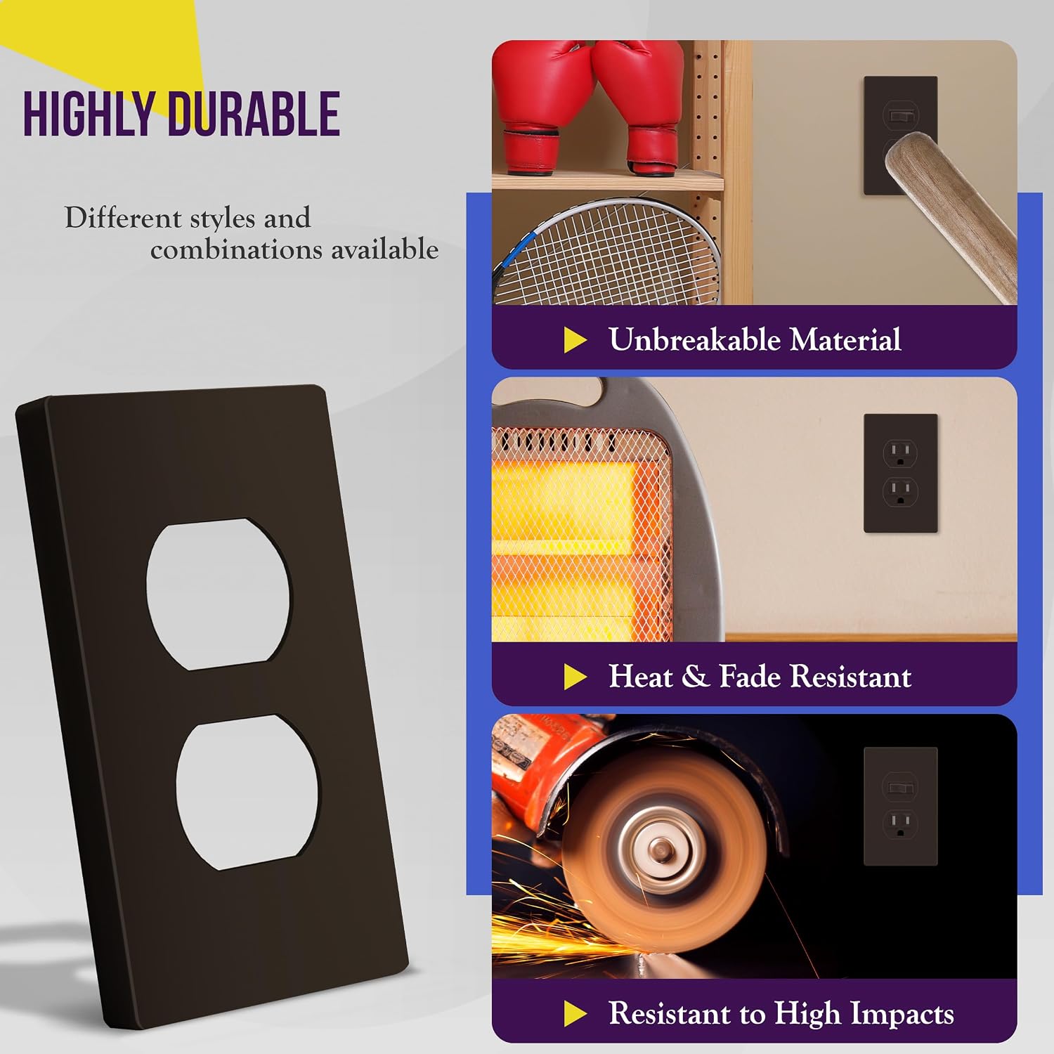 ENERLITES SI8821-BR Duplex Outlet Receptacle Cover, Screwless Wall Plate, Standard Size, 1-Gang 4.68" x 2.93"