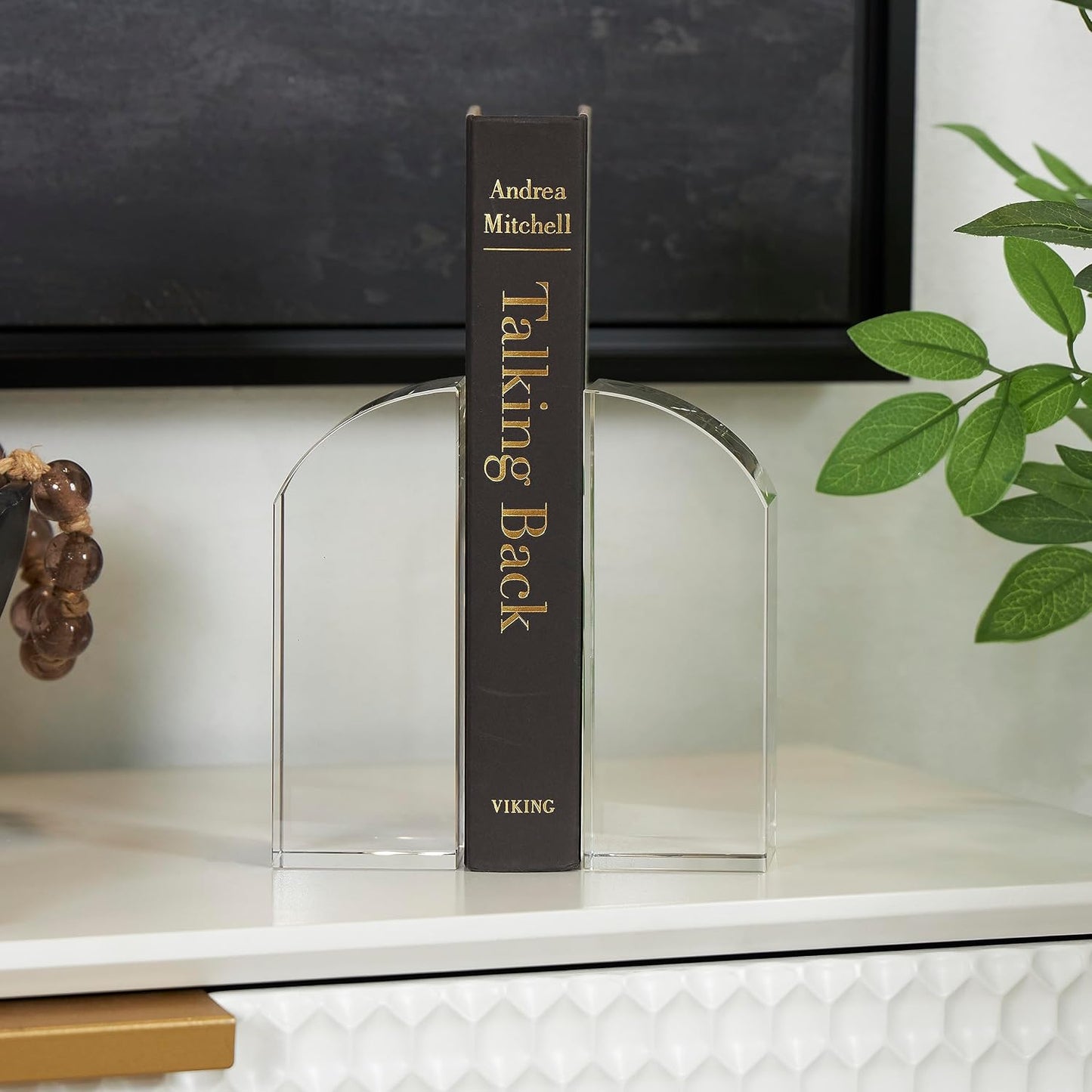 Crystal Geometric Decorative Bookends Arched Non Skid Bookends / Clear / 2"w, 6"H / Set of 2