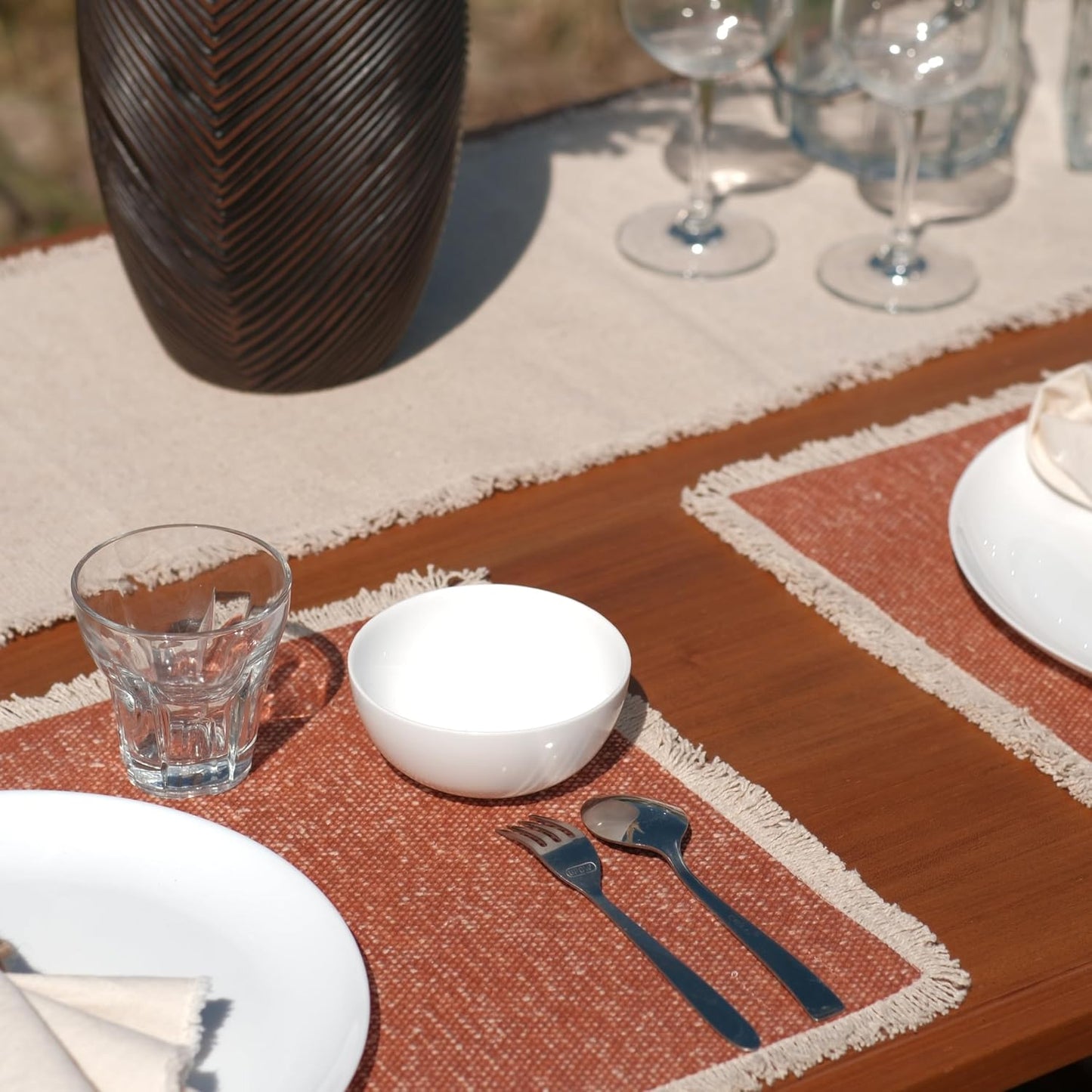 Hausattire Cotton Frayed Placemats Set of 6 Dining Table 14x14 Inch | Rustic Harvest Boho Washable Easter Placemat for