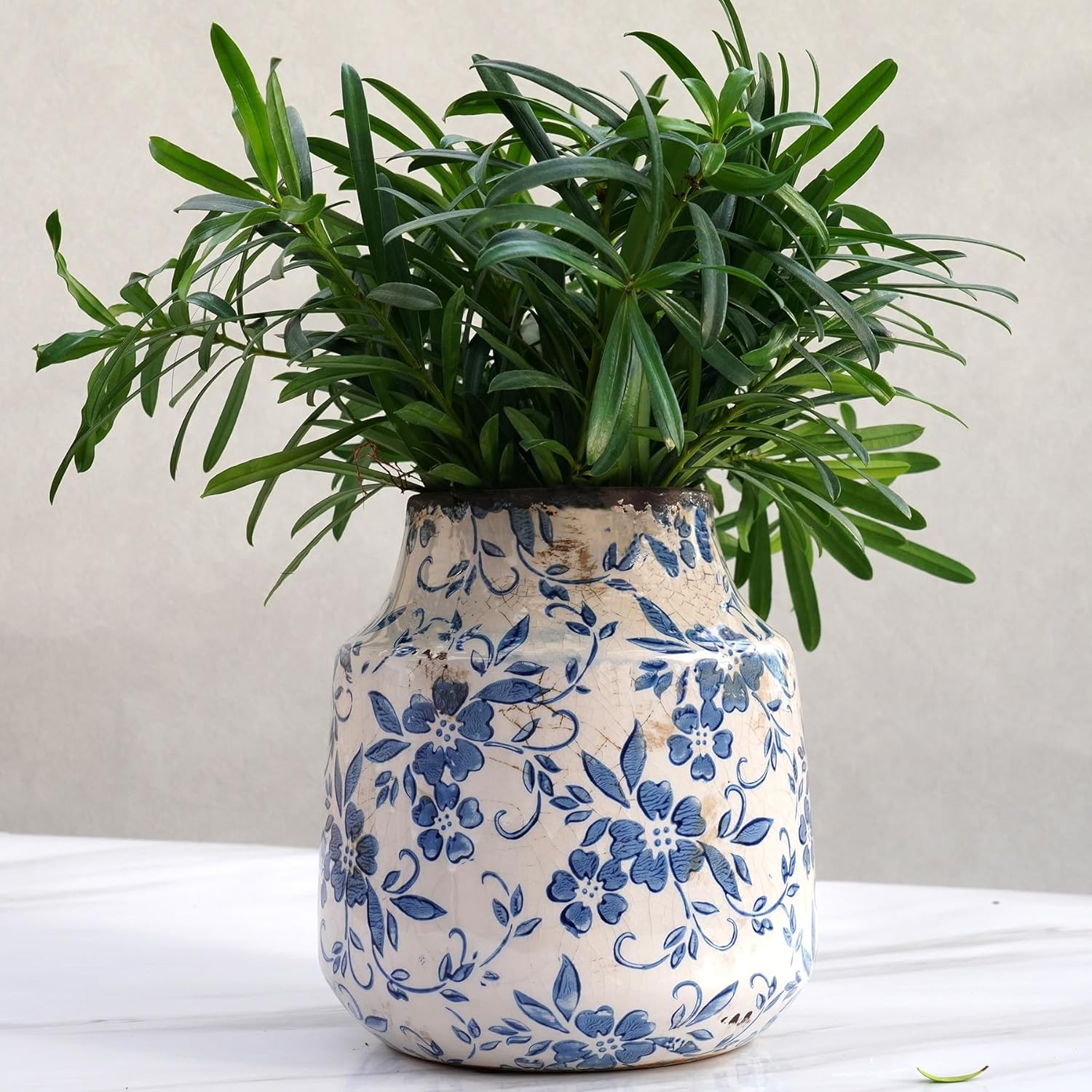 White Ceramic Vase / Medium / Blue