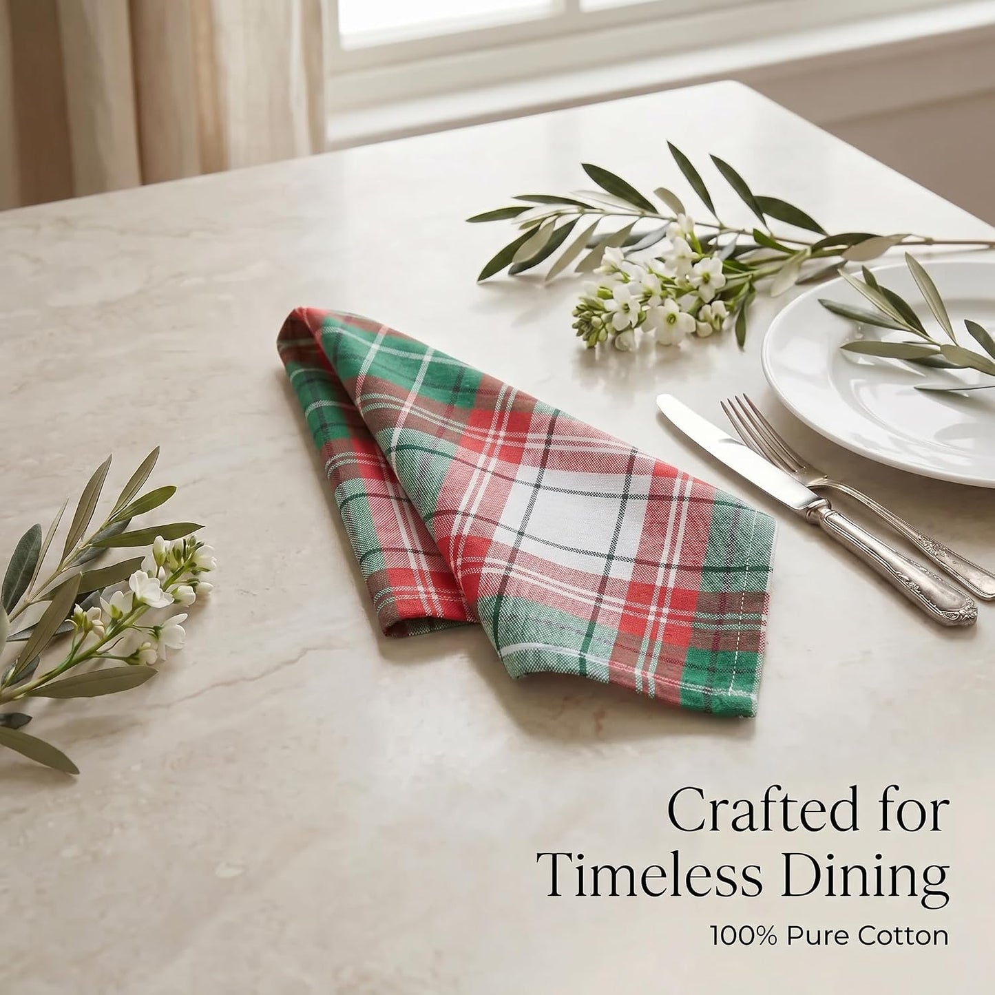 Urban Villa Cloth Napkins Cotton 20x20 (Set of 12) Christ Check