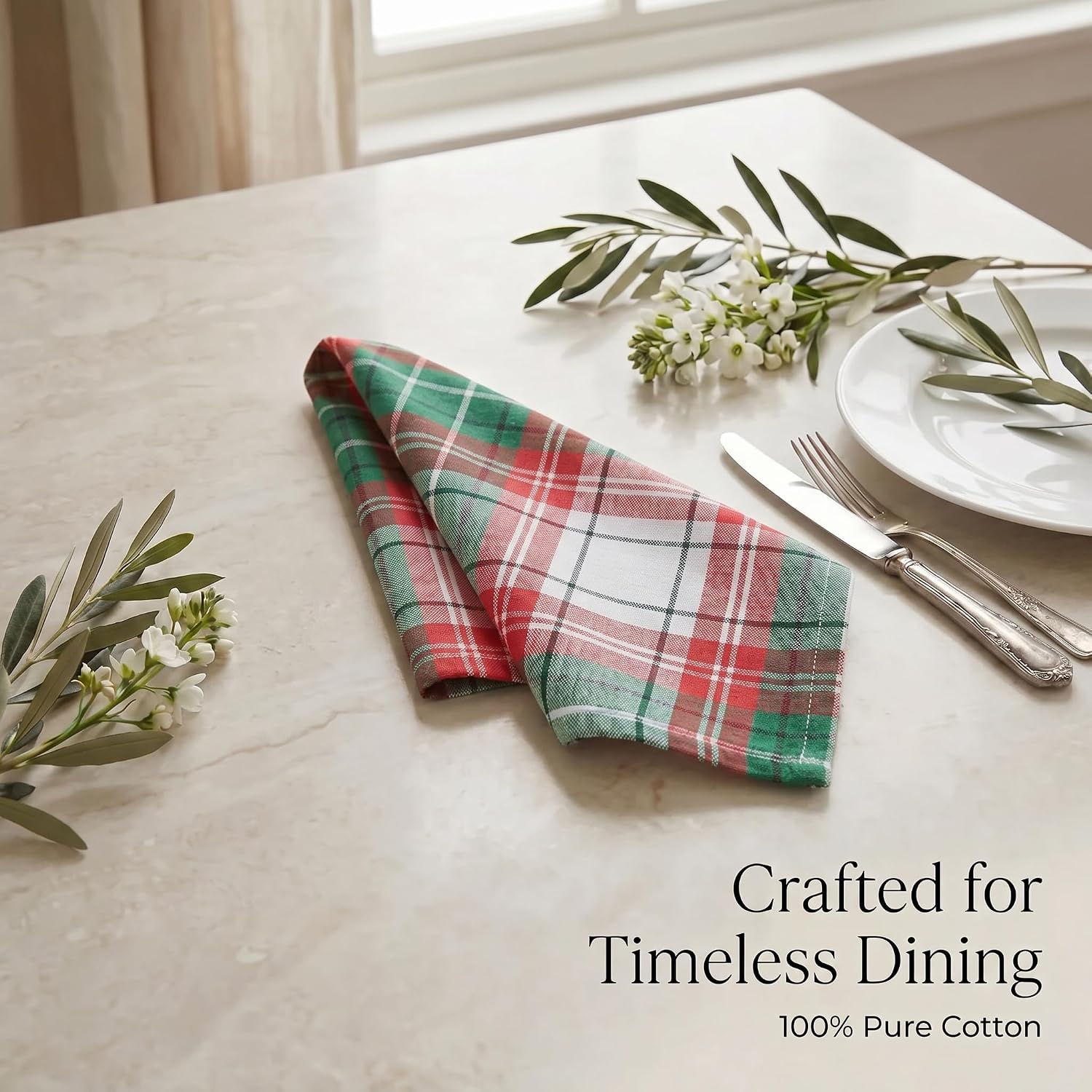 Urban Villa Cloth Napkins Cotton 20x20 (Set of 12) Christ Check